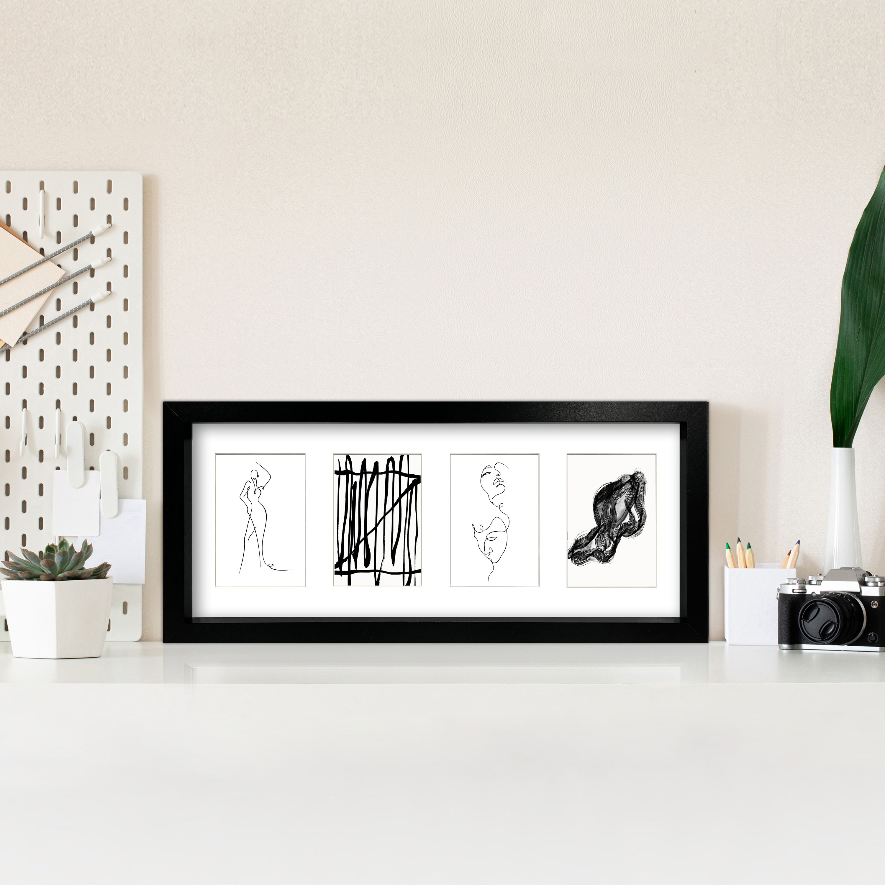 Matt Black Pine effect Plain Multi Picture frame (H)22.6cm x (W)52.6cm
