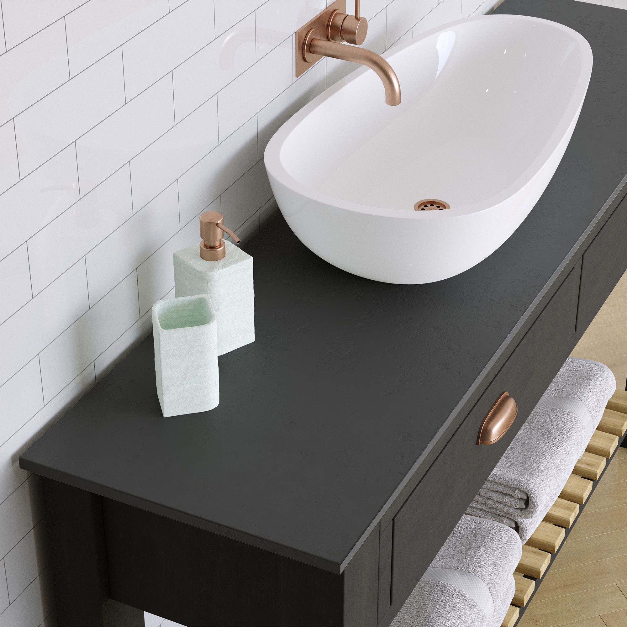 12mm Matt Black Stone effect Solid core laminate Worktop