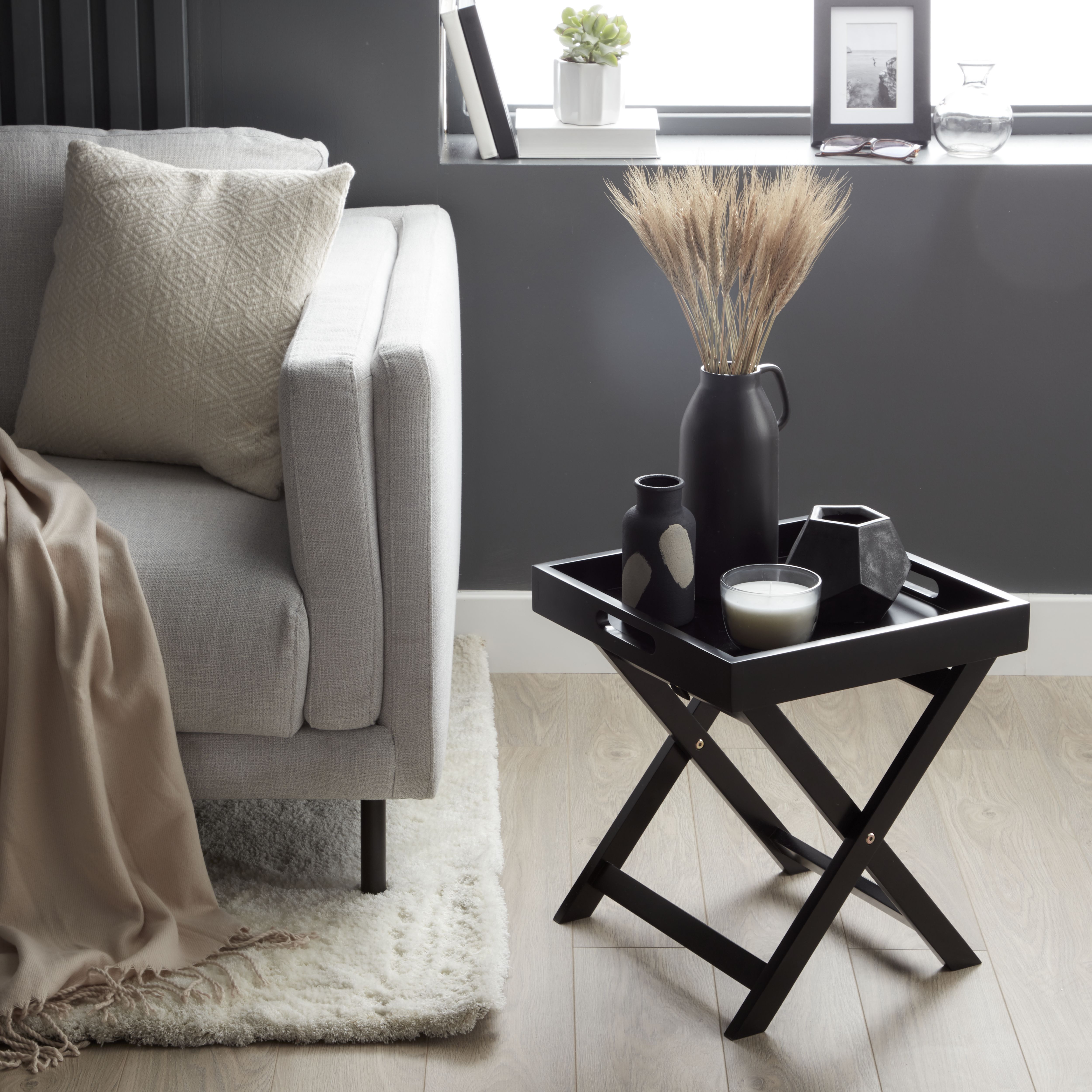 Matt black Tray table (H)44cm (W)40cm (D)40cm