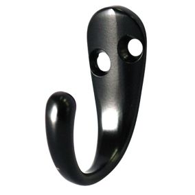 Matt Black Zinc alloy J-shaped Single Hook (H)18mm (W)37mm