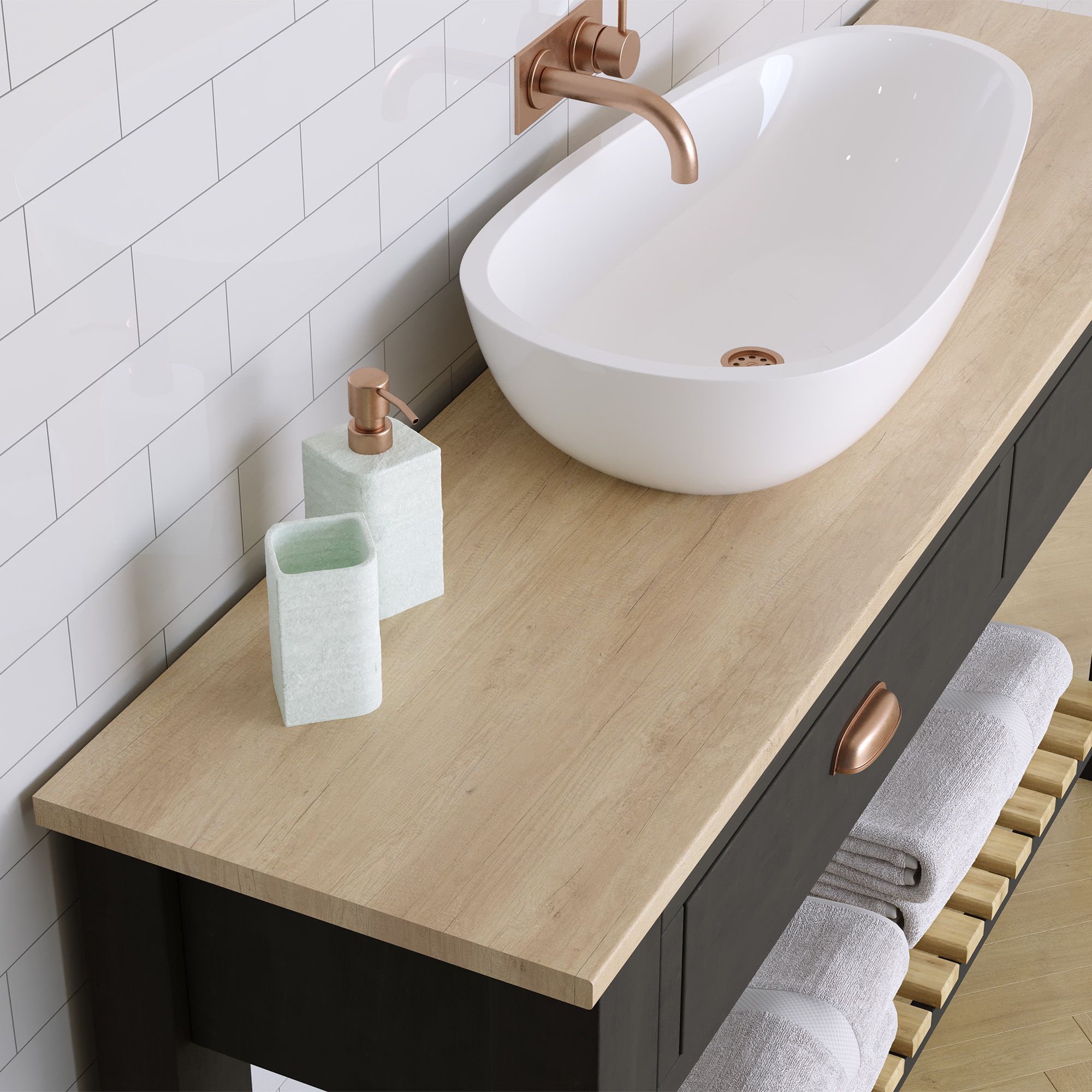 24mm Matt Brown Oak effect Chipboard & laminate Worktop - 3