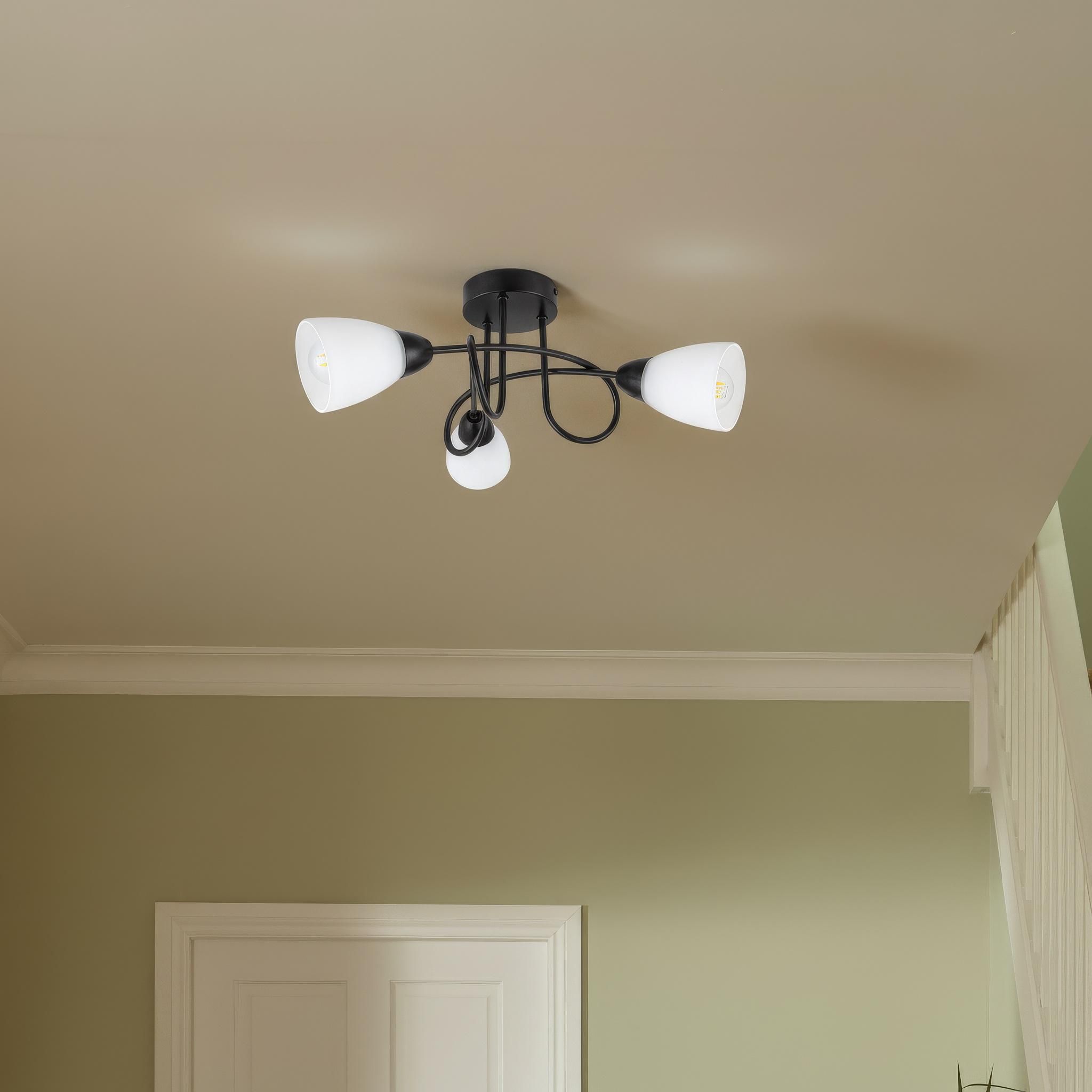 Matt Glass & metal Black & White Frosted effect 3 Lamp LED Ceiling light