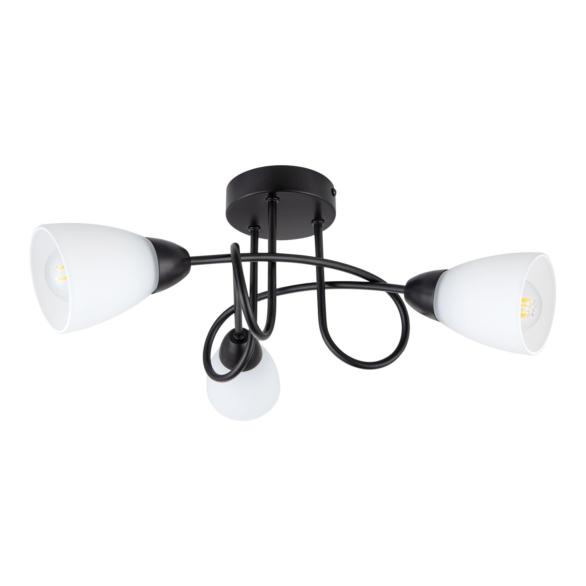 Matt Glass & metal Black & White Frosted effect 3 Lamp LED Ceiling light