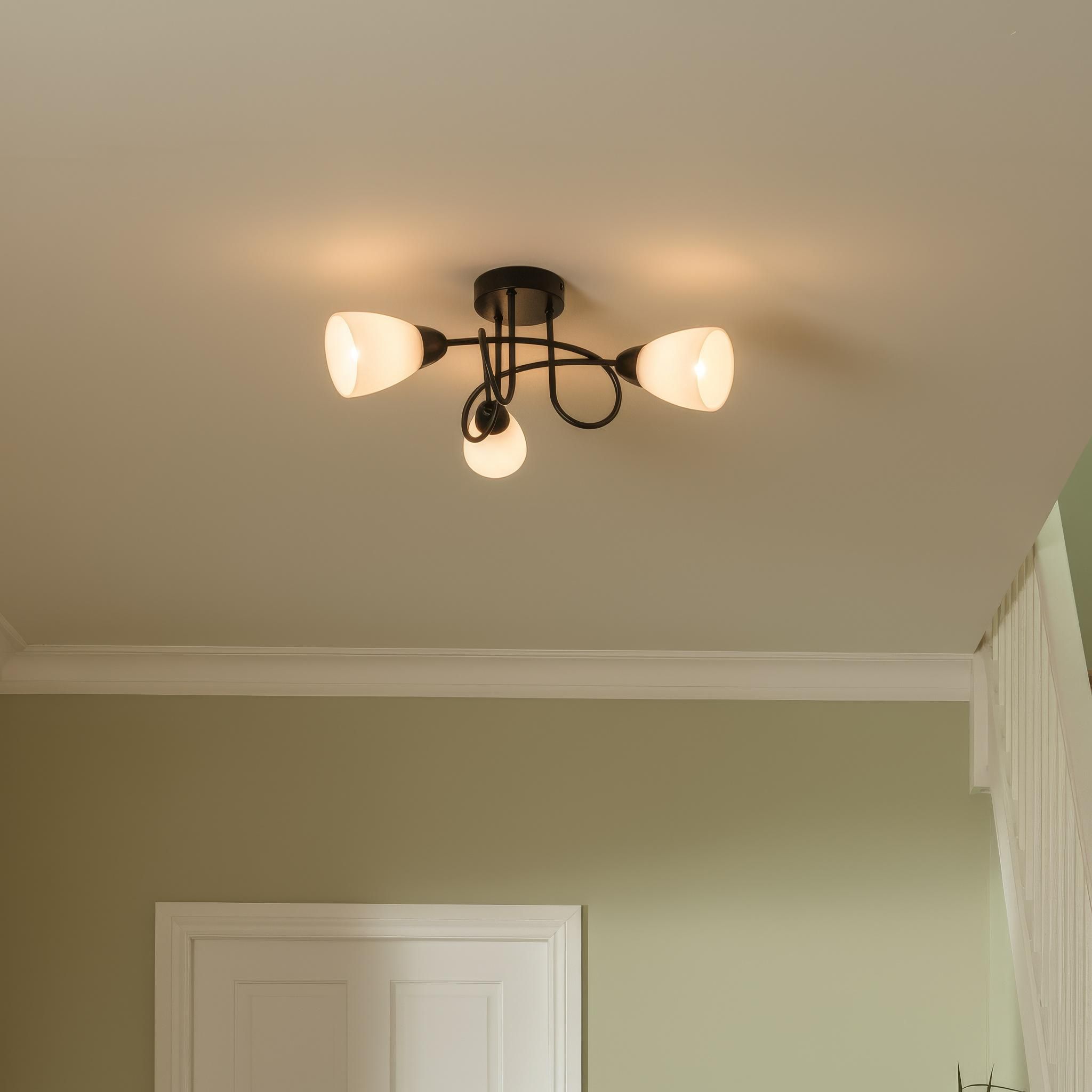 Matt Glass & metal Black & White Frosted effect 3 Lamp LED Ceiling light