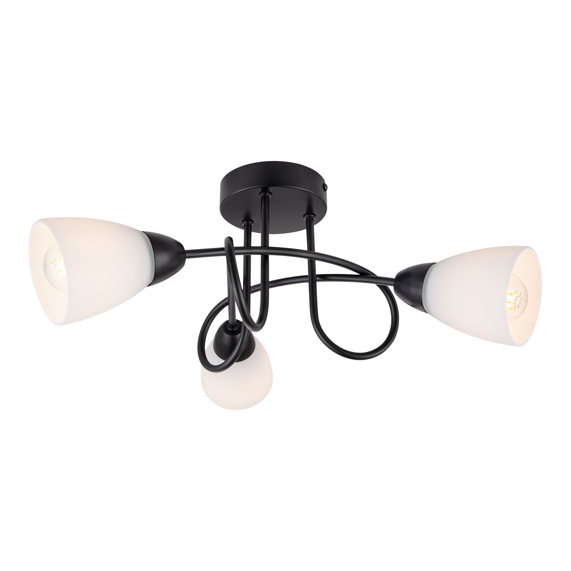 Matt Glass & metal Black & White Frosted effect 3 Lamp LED Ceiling light