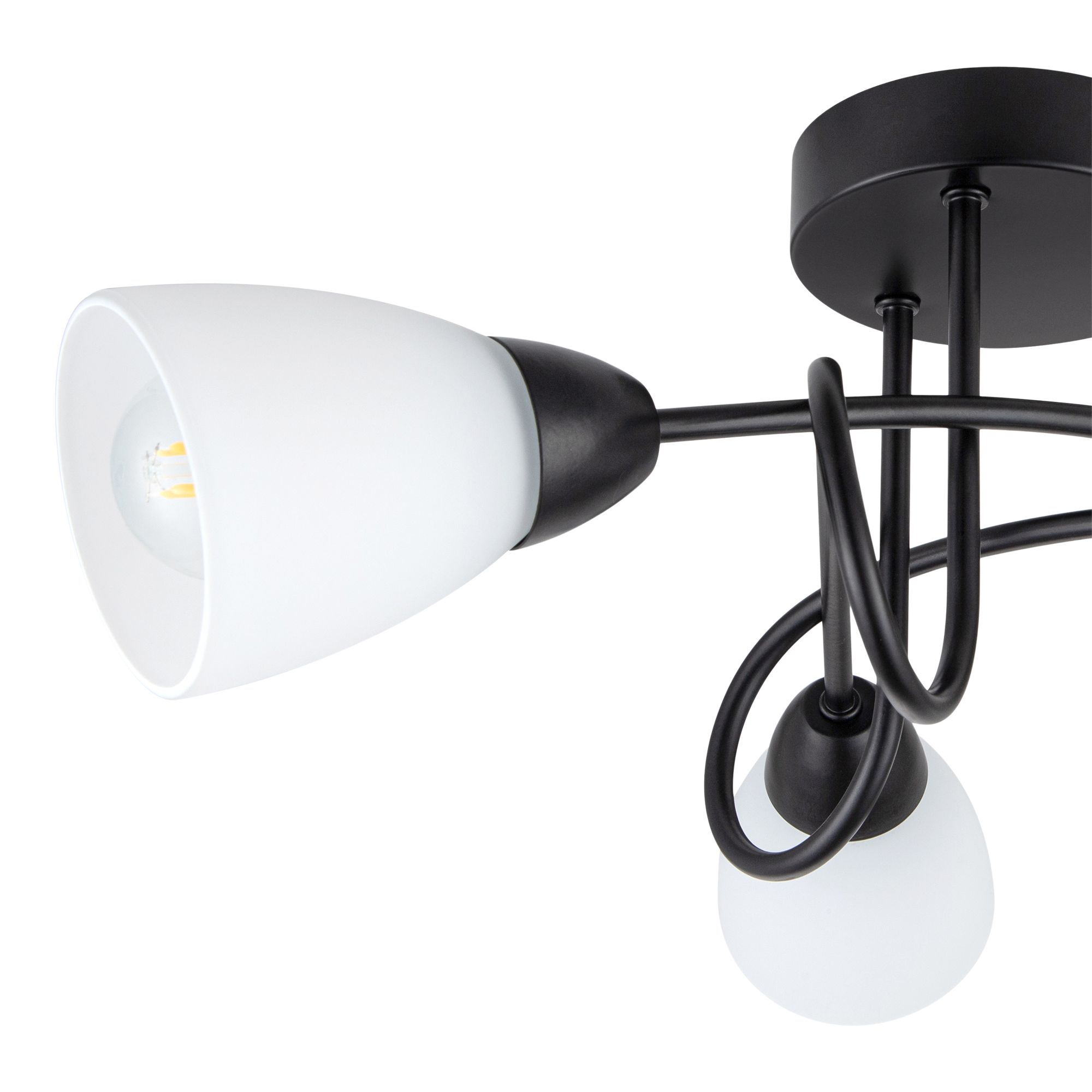 Matt Glass & metal Black & White Frosted effect 3 Lamp LED Ceiling light
