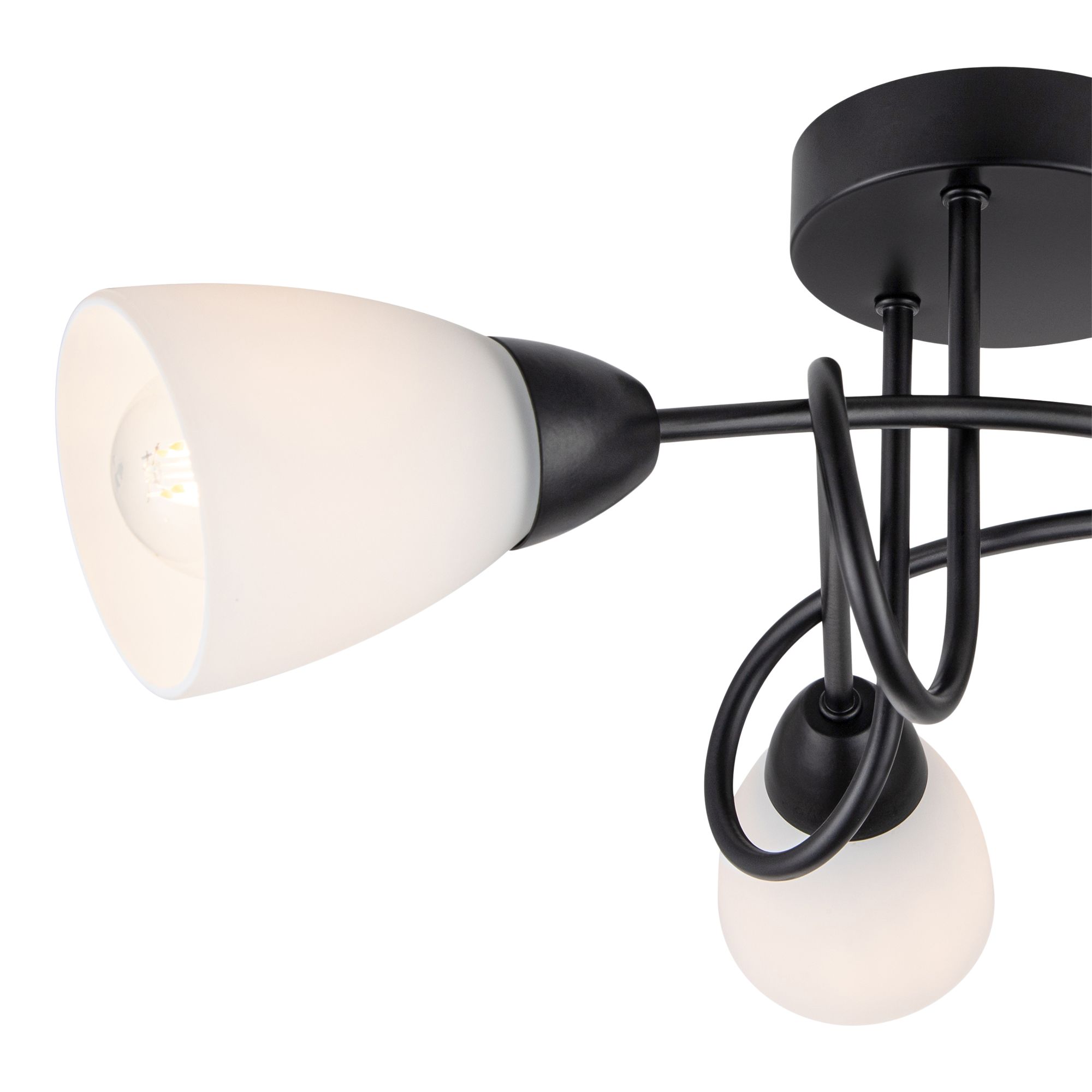 Matt Glass & metal Black & White Frosted effect 3 Lamp LED Ceiling light