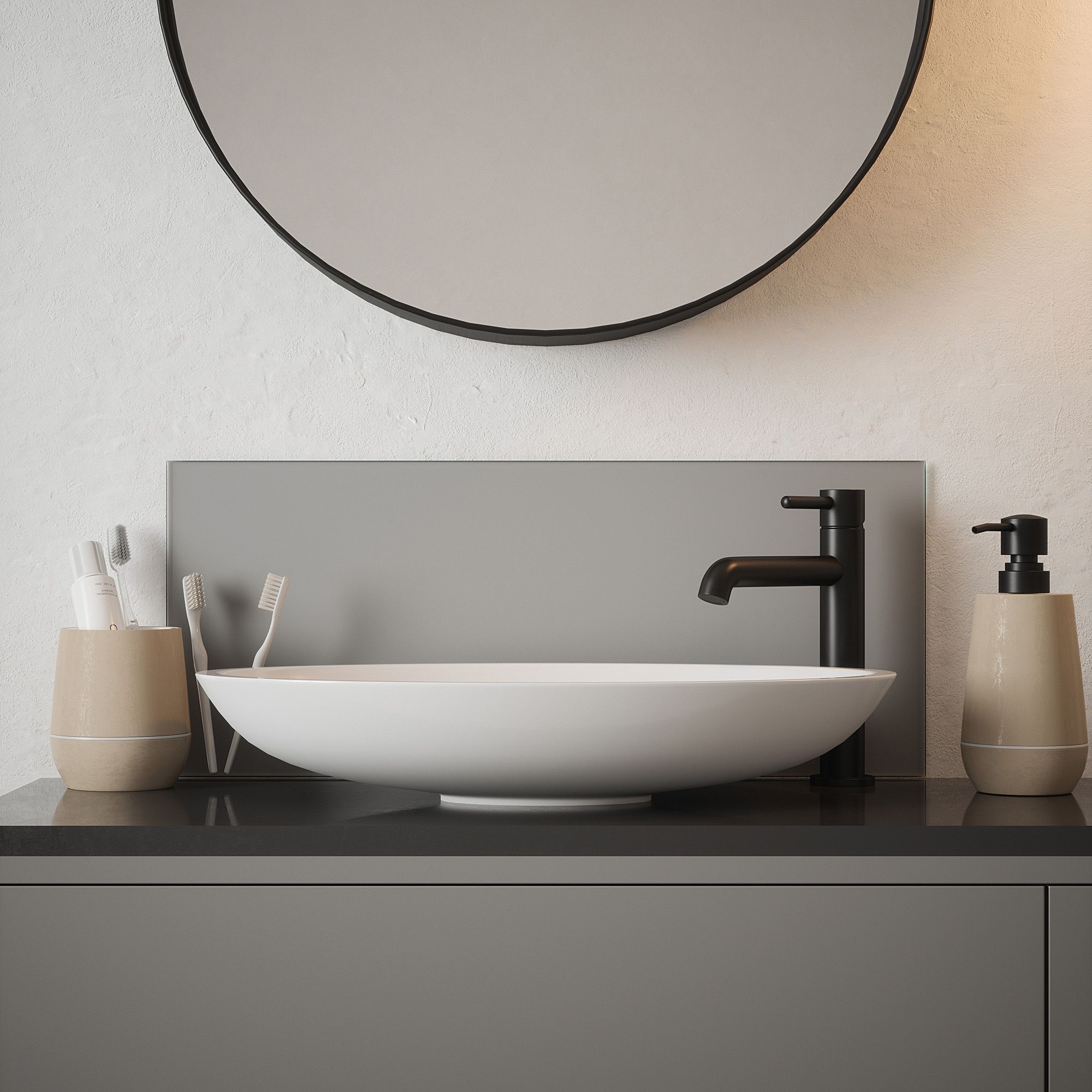 Matt Grey Glass Self-adhesive Bathroom Splashback (H)25cm (W)60cm