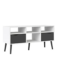 Matt white & black TV stand with 4 shelves, (H)57.4cm x (W)117.2cm x (D)39.1cm