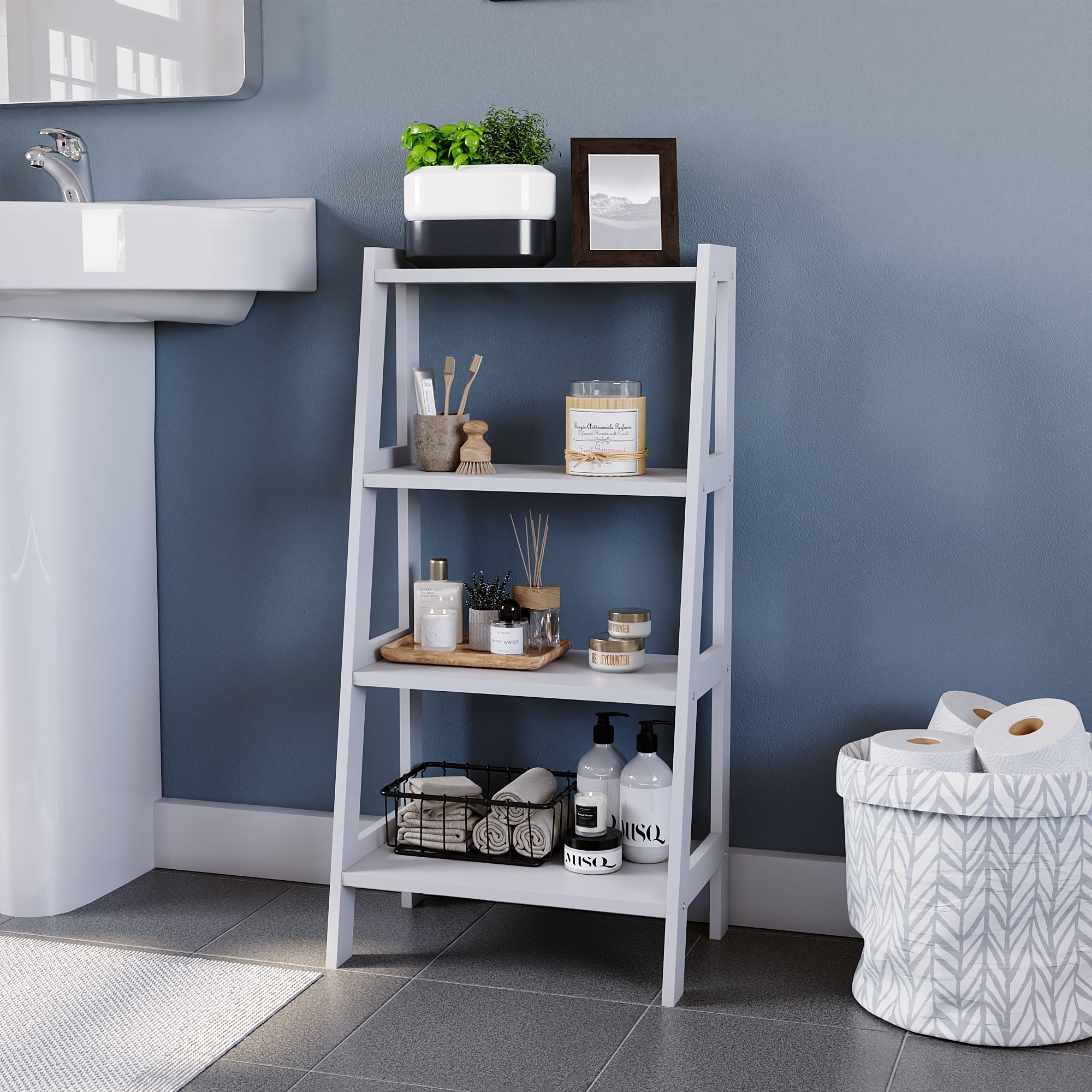Matt White Freestanding Shelving D 30cm H 90cm
