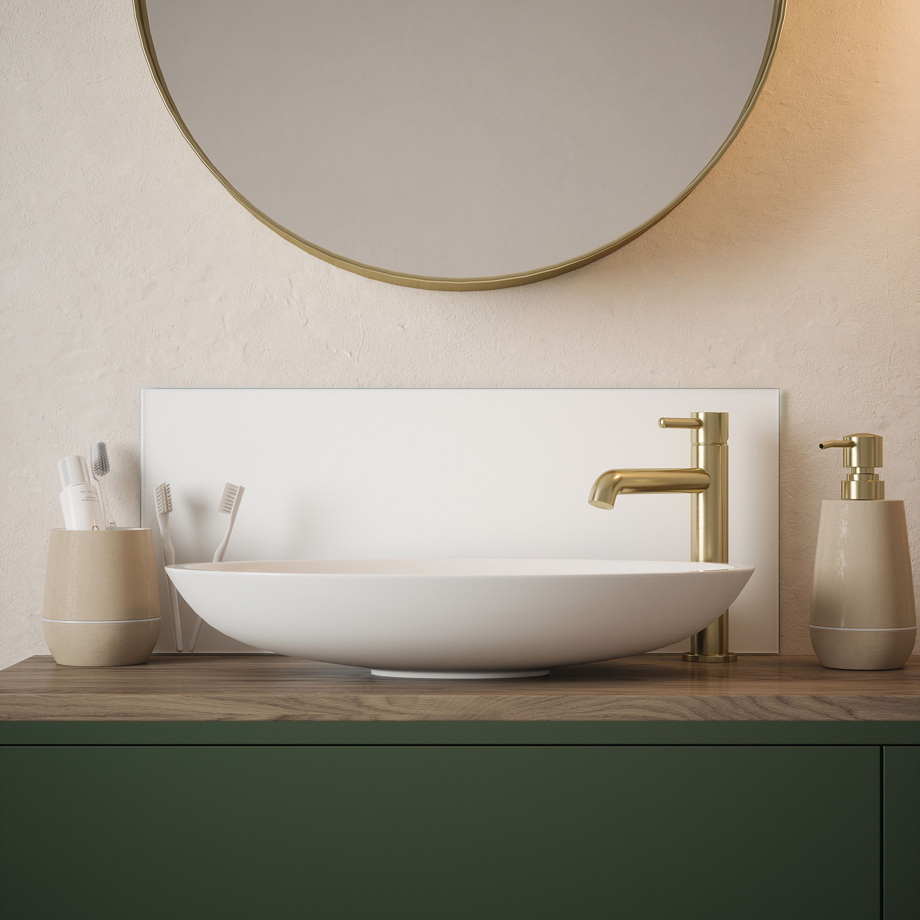 Matt White Glass Self-adhesive Bathroom Splashback (H)25cm (W)50cm
