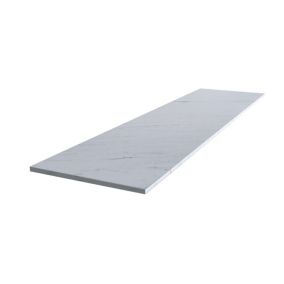 Matt White Marble effect Chamfered straight edge Acrylic Bathroom Worktop 1.2cm x 1.2cm x 122cm
