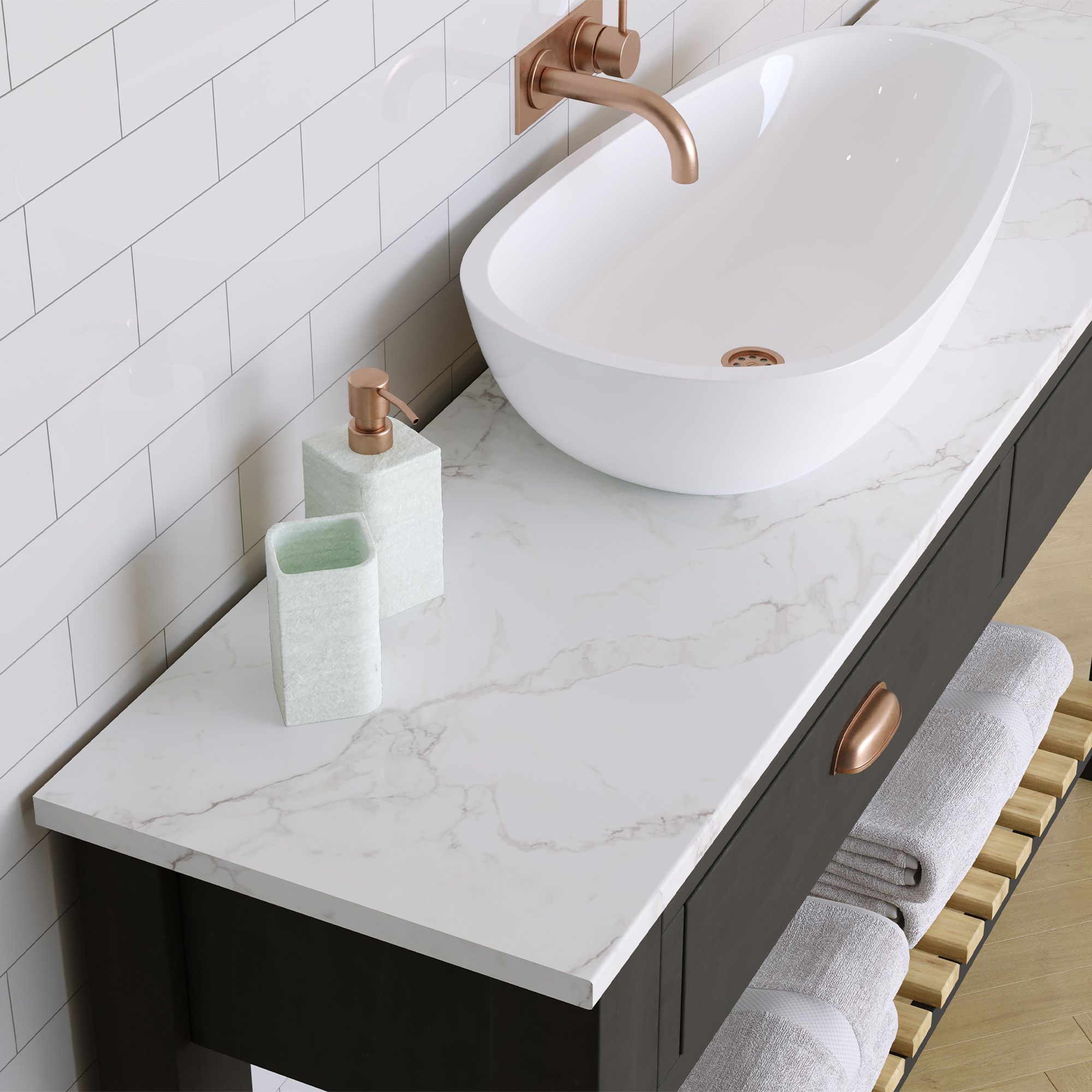 24mm Matt White Marble effect Chipboard & laminate Worktop