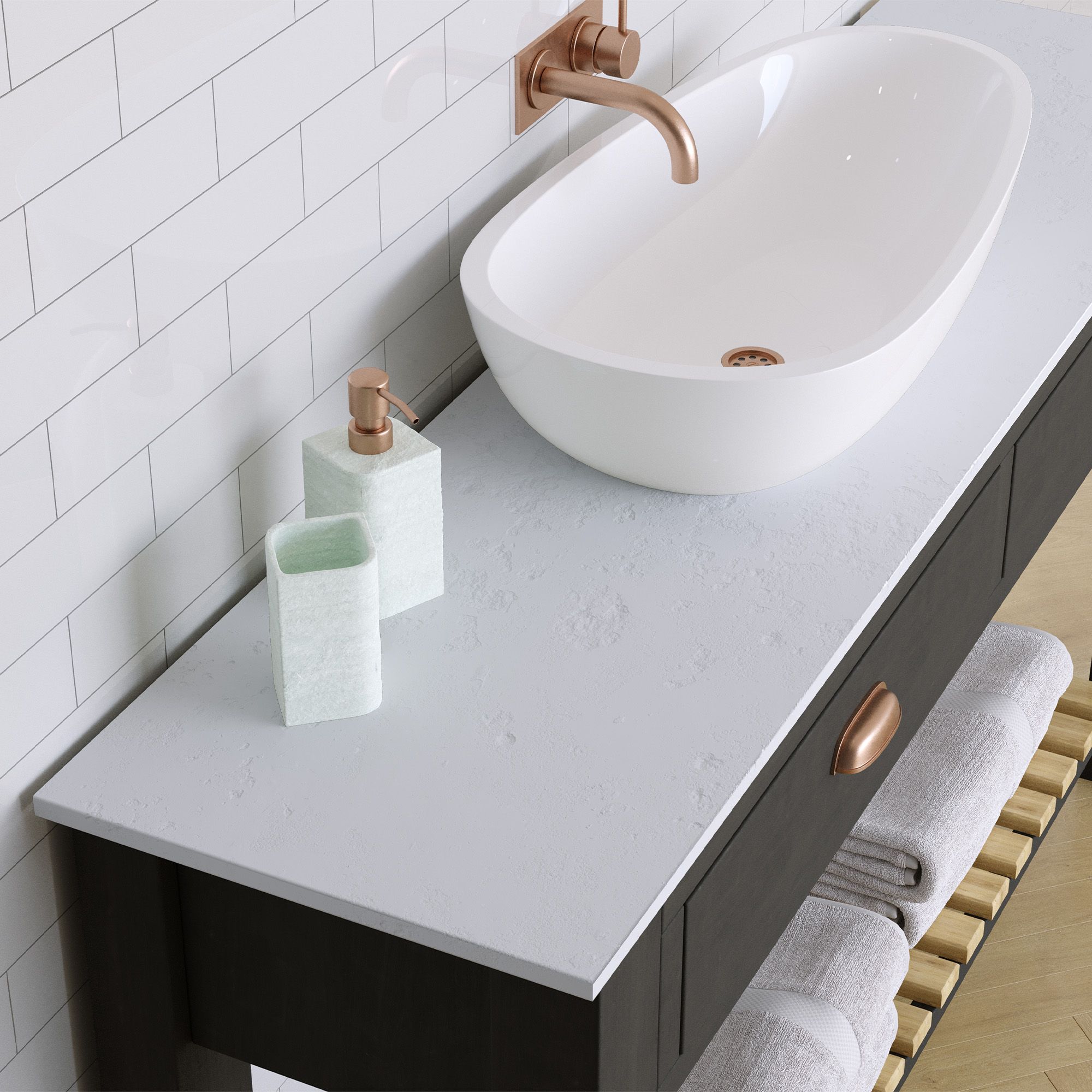 12mm Matt White Stone effect Solid core laminate Worktop - 4