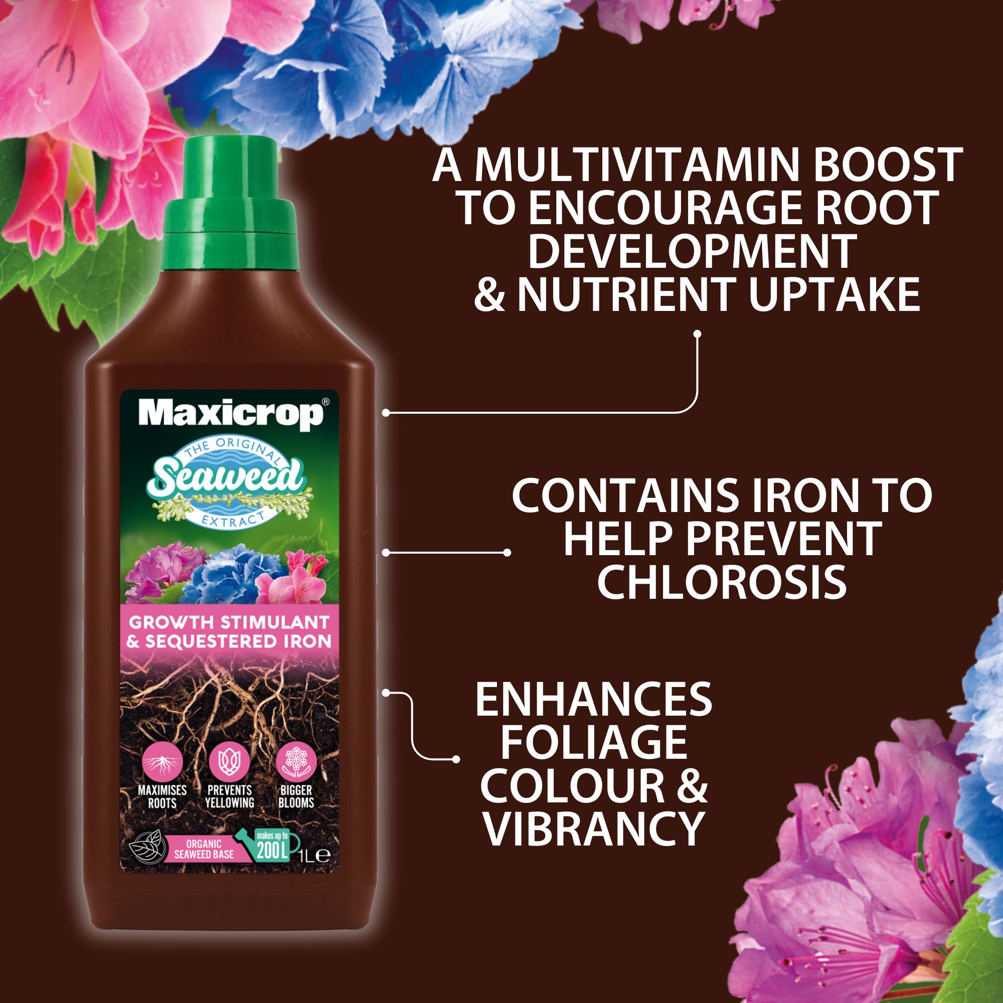 Maxicrop Liquid Growth stimulant & sequestered iron, 1L