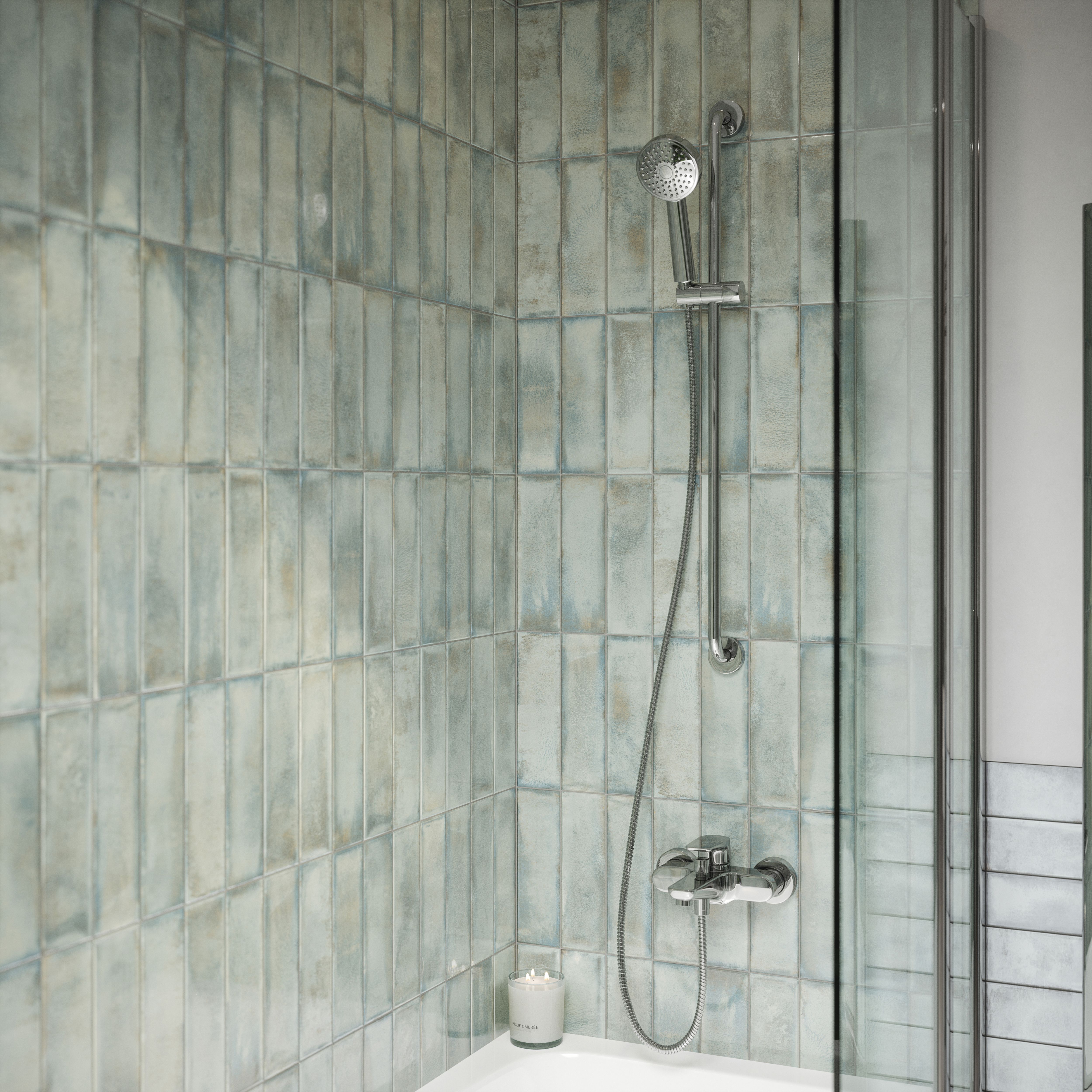 Maya Green Gloss Structured Plain Ceramic Wall Tile - 4