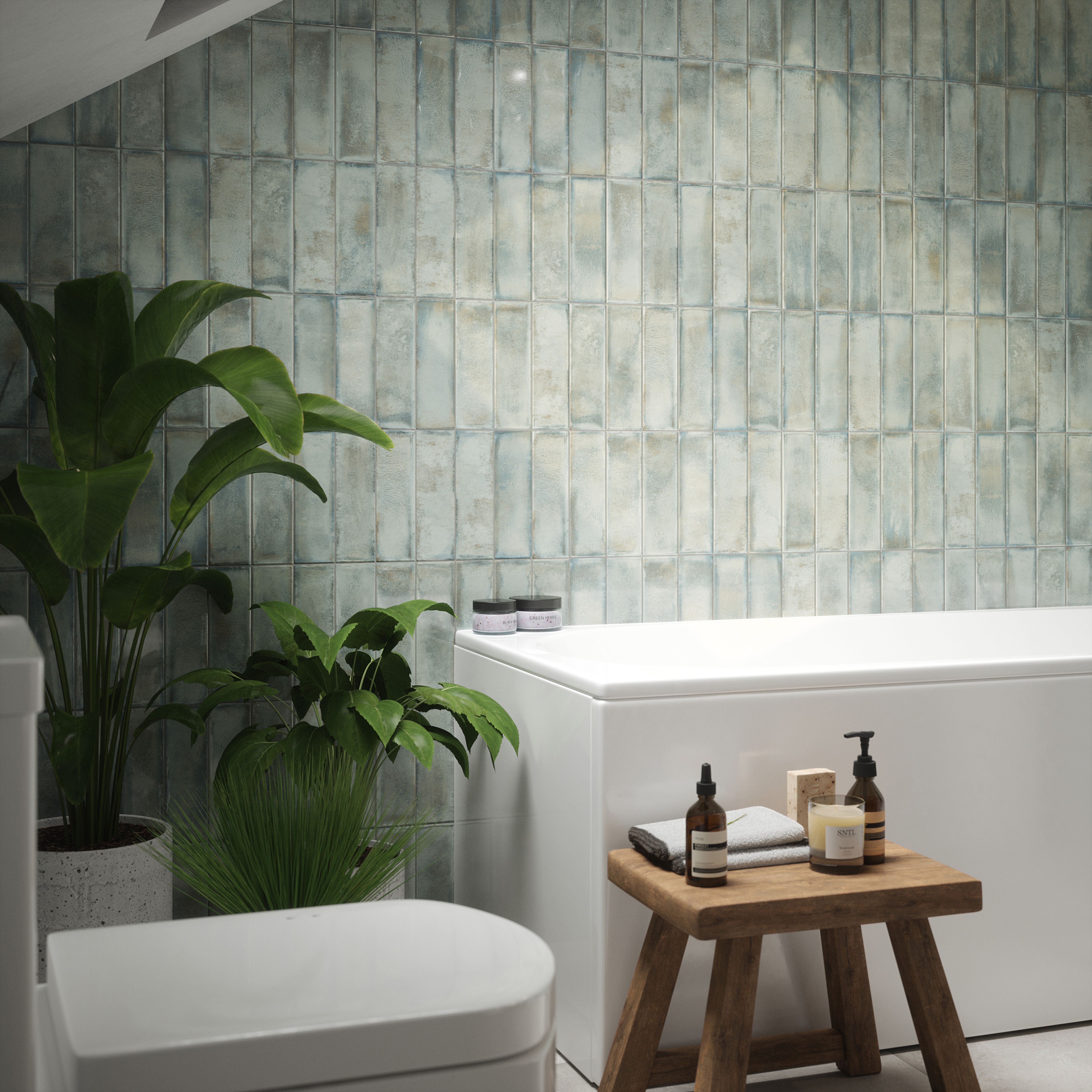 Maya Green Gloss Structured Plain Ceramic Wall Tile - 5
