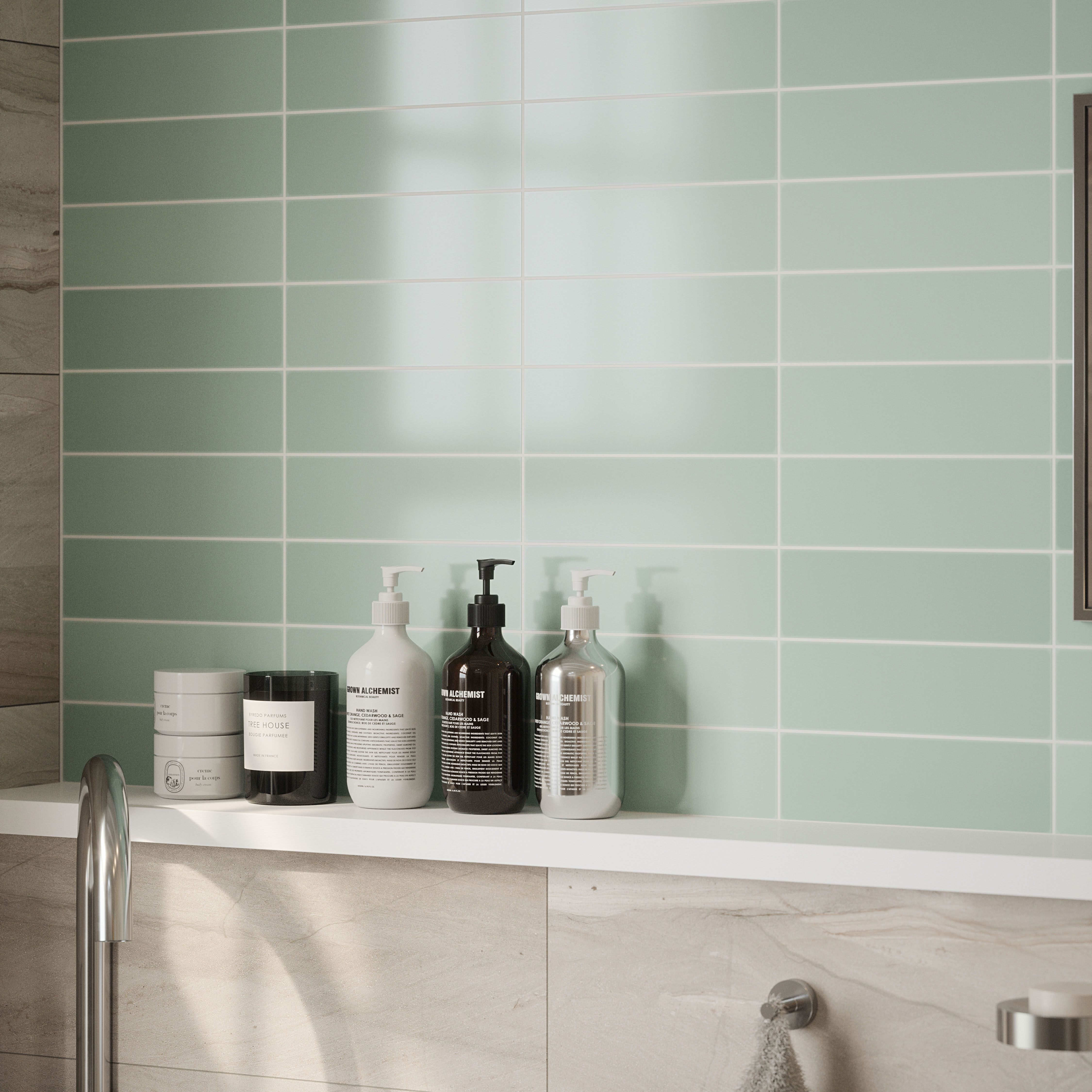 Mayfair Leaf green Plain Ceramic Wall tile Sample
