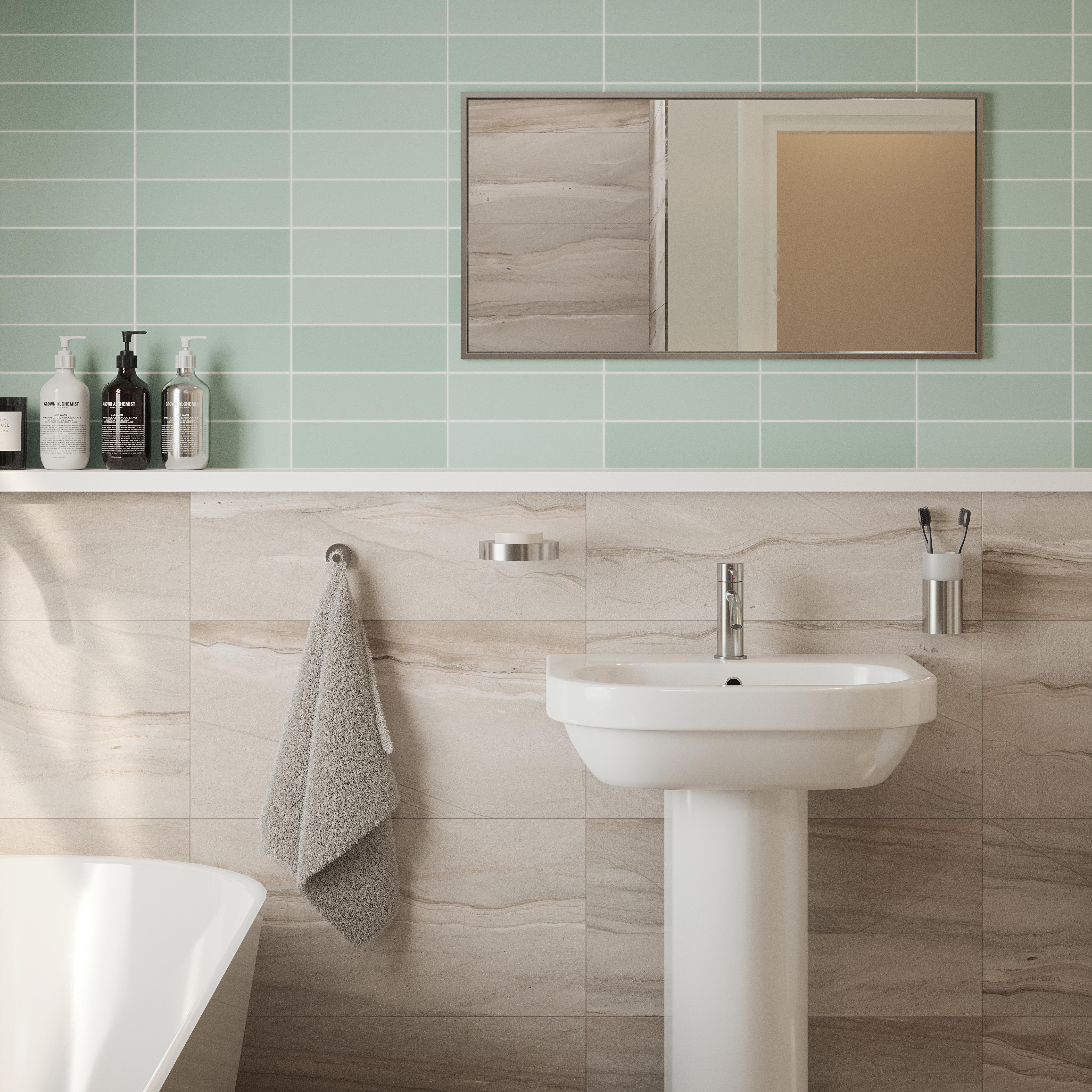 Mayfair Leaf green Plain Ceramic Wall tile Sample - 3