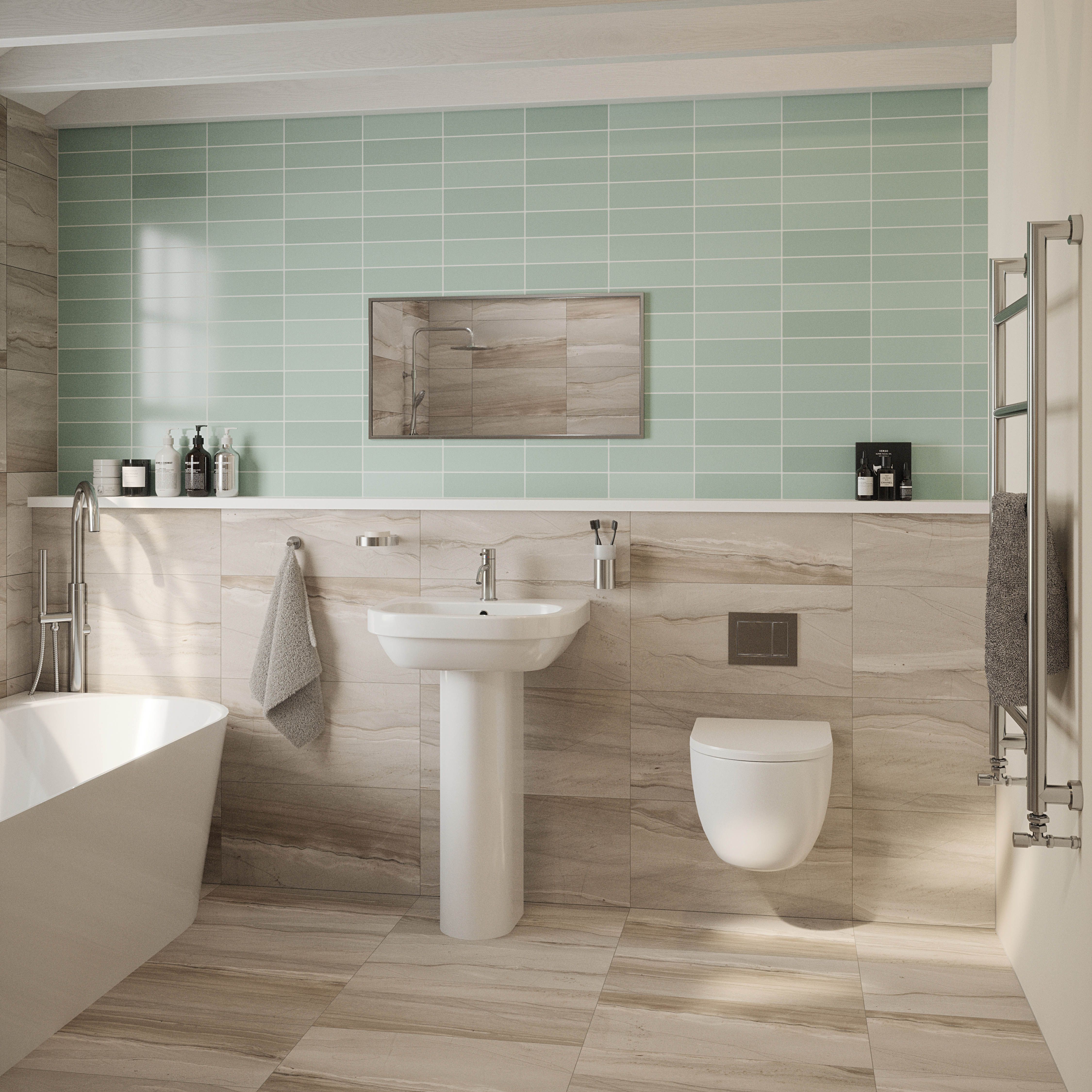 Mayfair Leaf green Plain Ceramic Wall tile Sample - 4