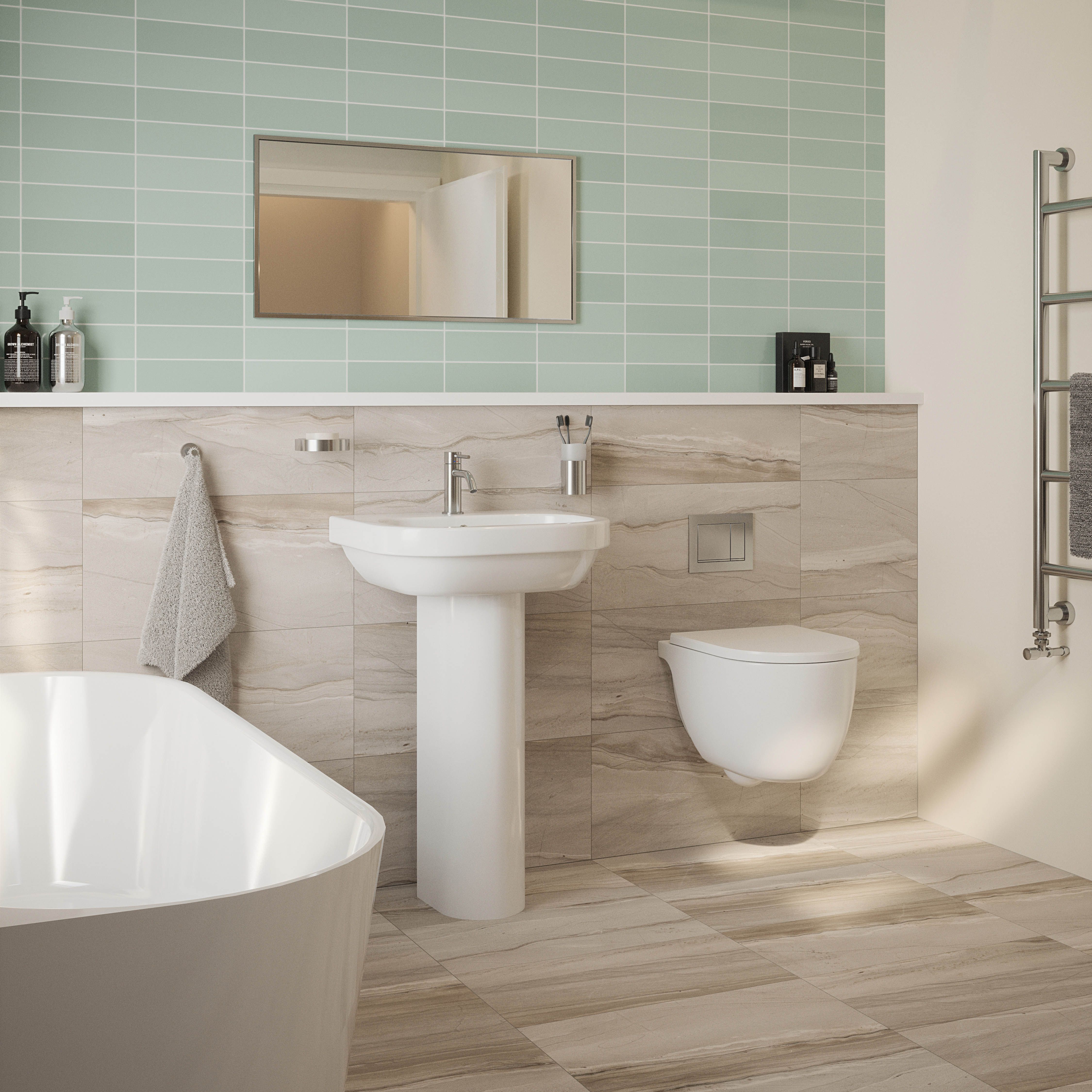 Mayfair Leaf green Plain Ceramic Wall tile Sample - 5