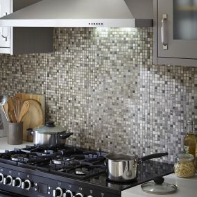 Mecine Grey Glass, natural stone & stainless steel Mosaic tile, (L)300mm (W)300mm