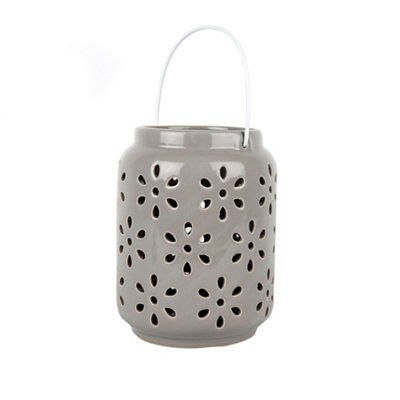 Medium Cream Flower Ceramic Candle lantern