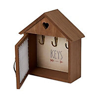 Medium House shaped Wood Key box, Brown