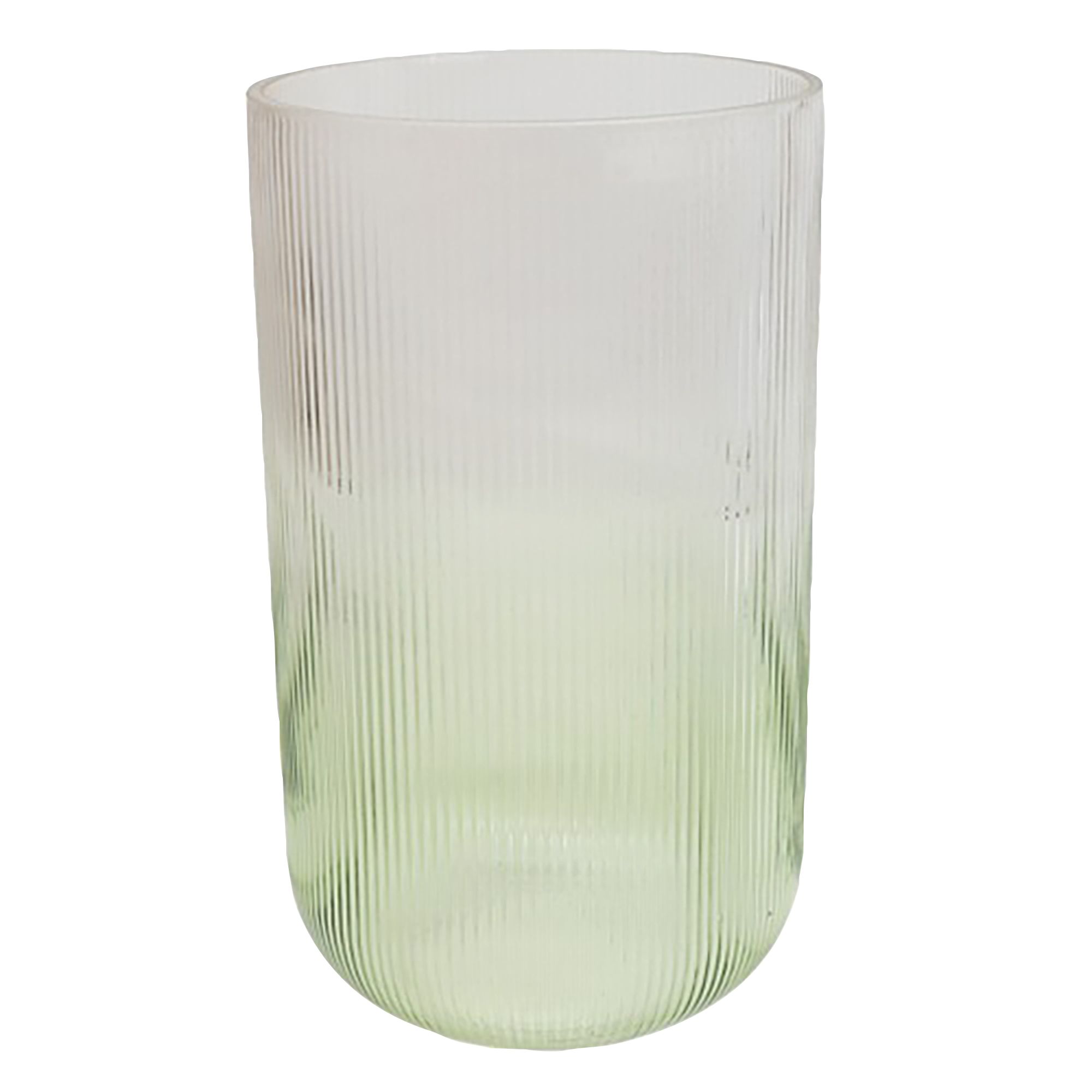 Medium Ridged Two Tone Clear & Green Gloss Vase, 26cm