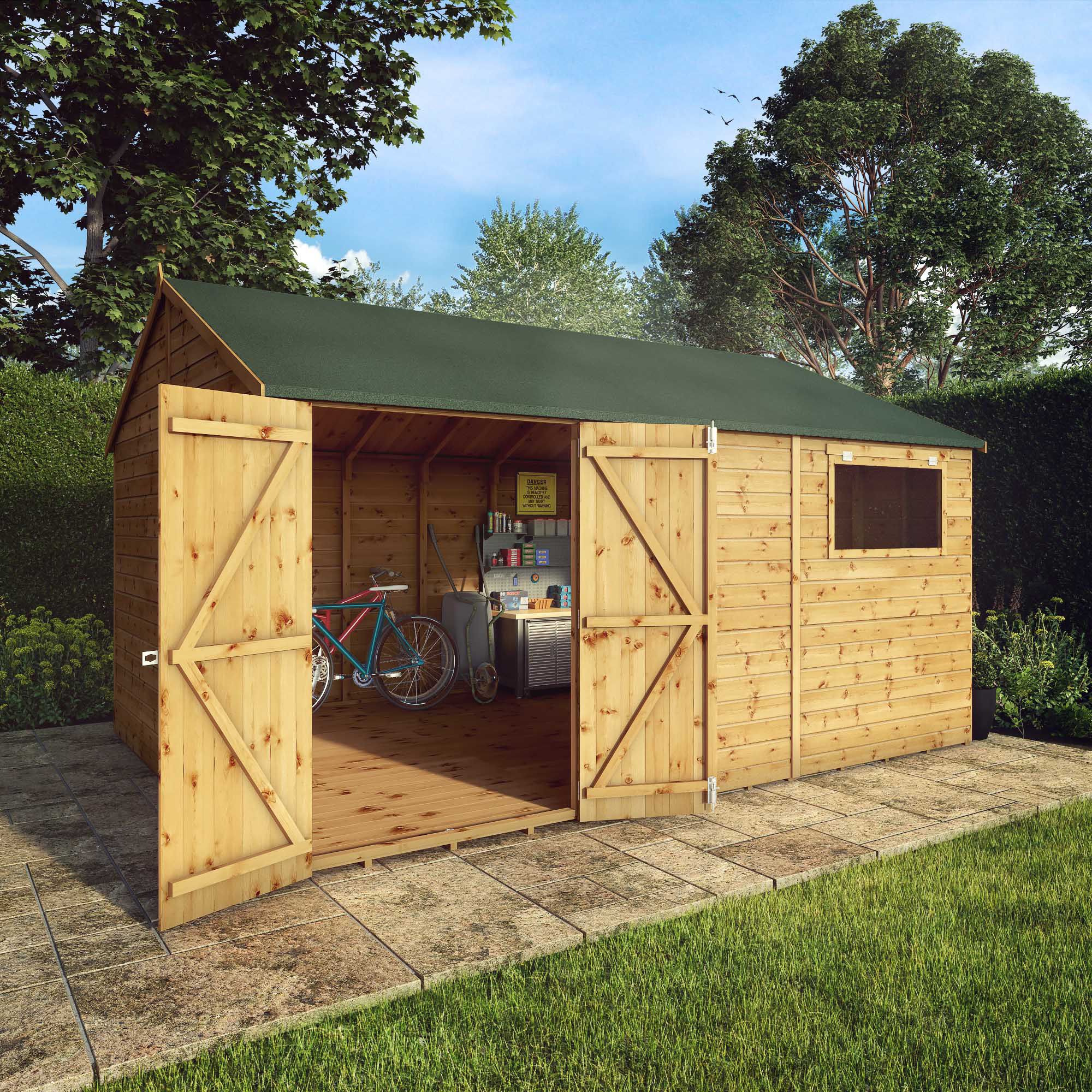 Timber apex workshop with double doors