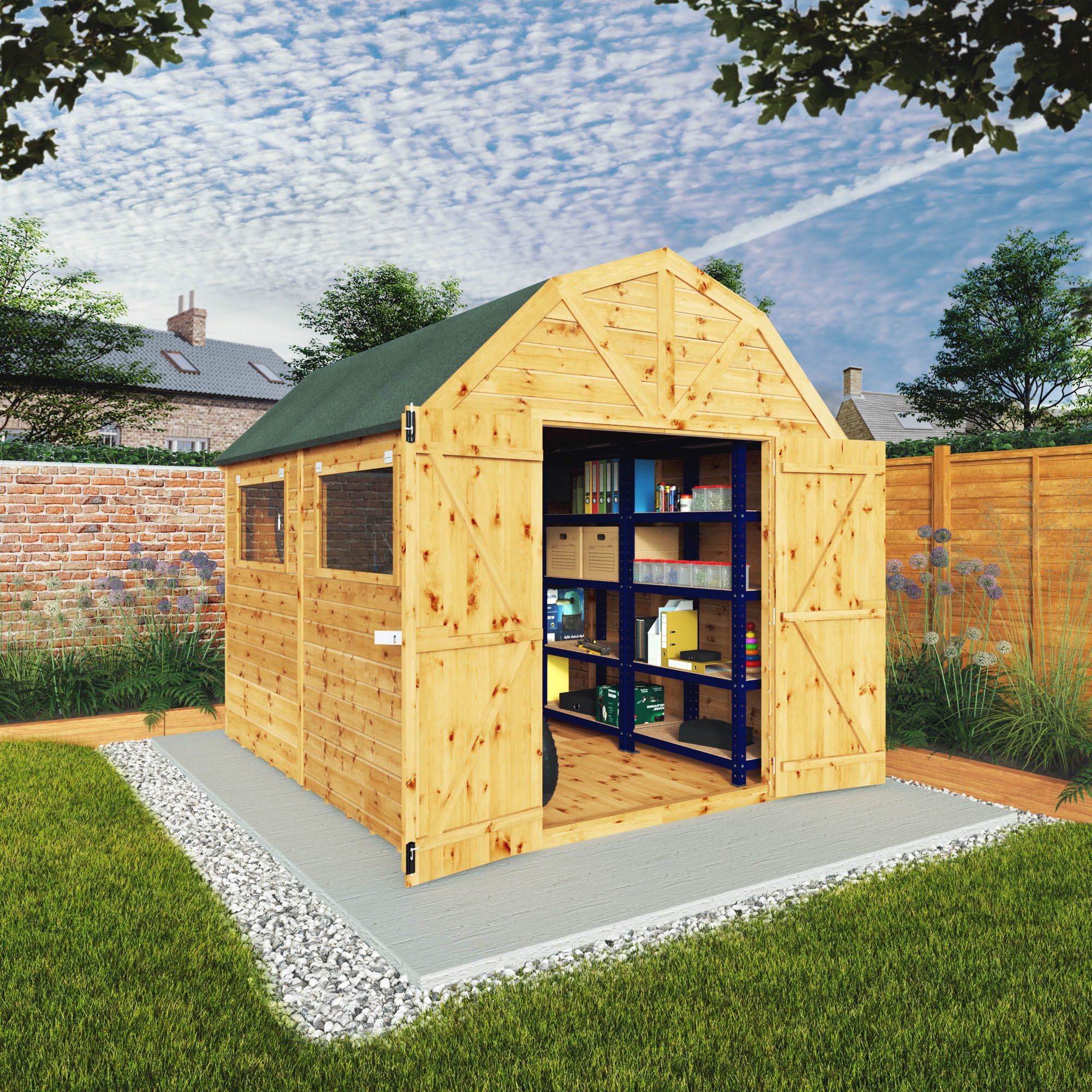 Mercia 10x8 ft Barn Wooden 2 door Shed with floor