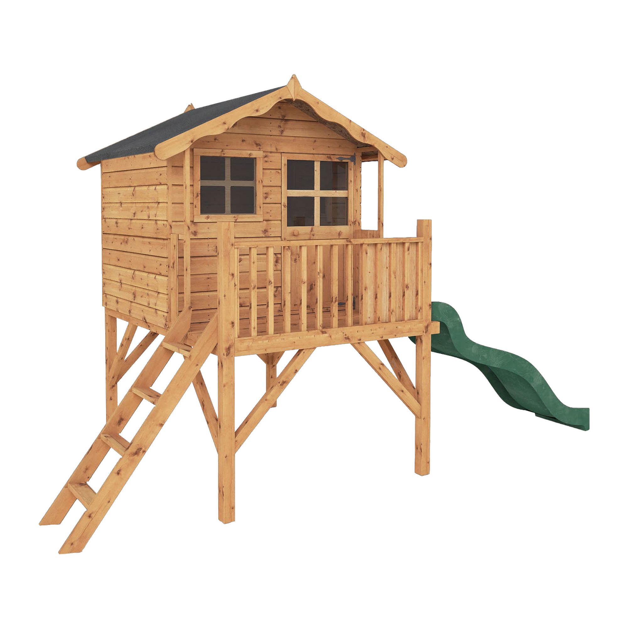 Mercia 12x6 Poppy Apex Shiplap Wooden Tower slide playhouse - Assembly service included