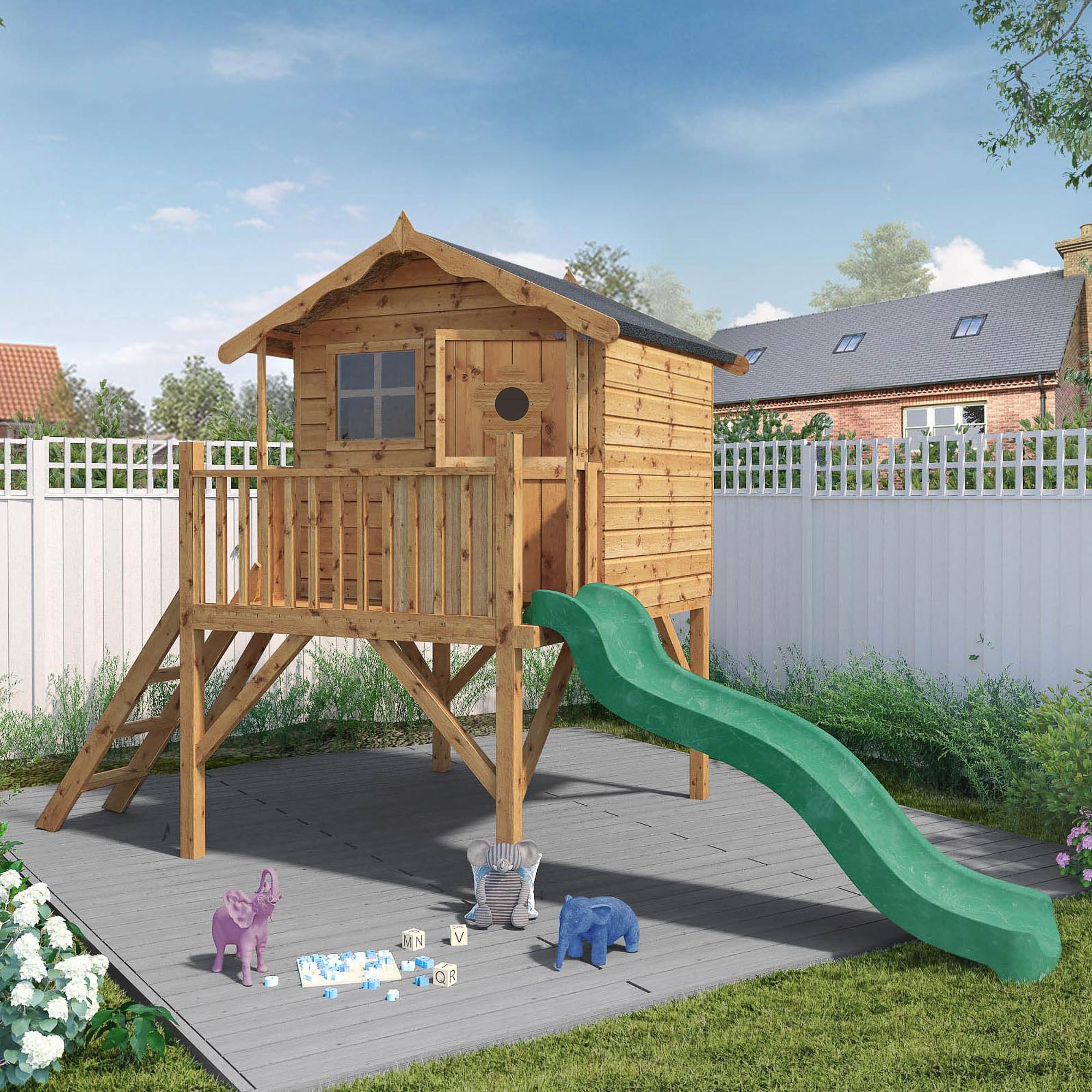 Mercia 12x6 Tulip Timber Tower slide playhouse Assembly service included