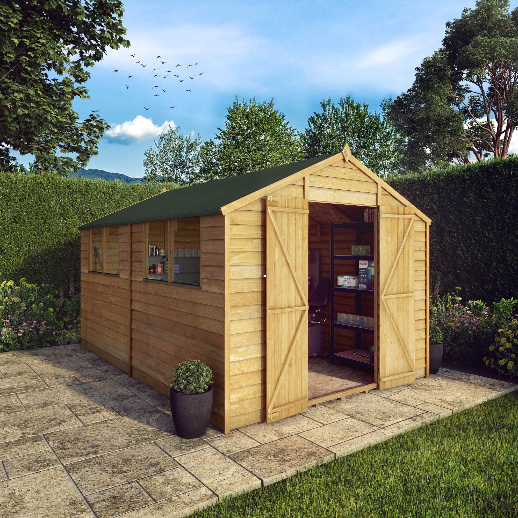 Mercia 12x8 ft Apex Wooden 2 door Shed with floor & 4 windows