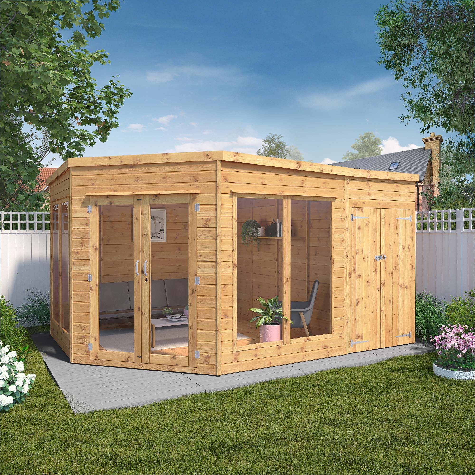 Mercia 13x9 ft with Double door & 4 windows Pent Wooden Summer house (H)2146mm x (W)4057mm