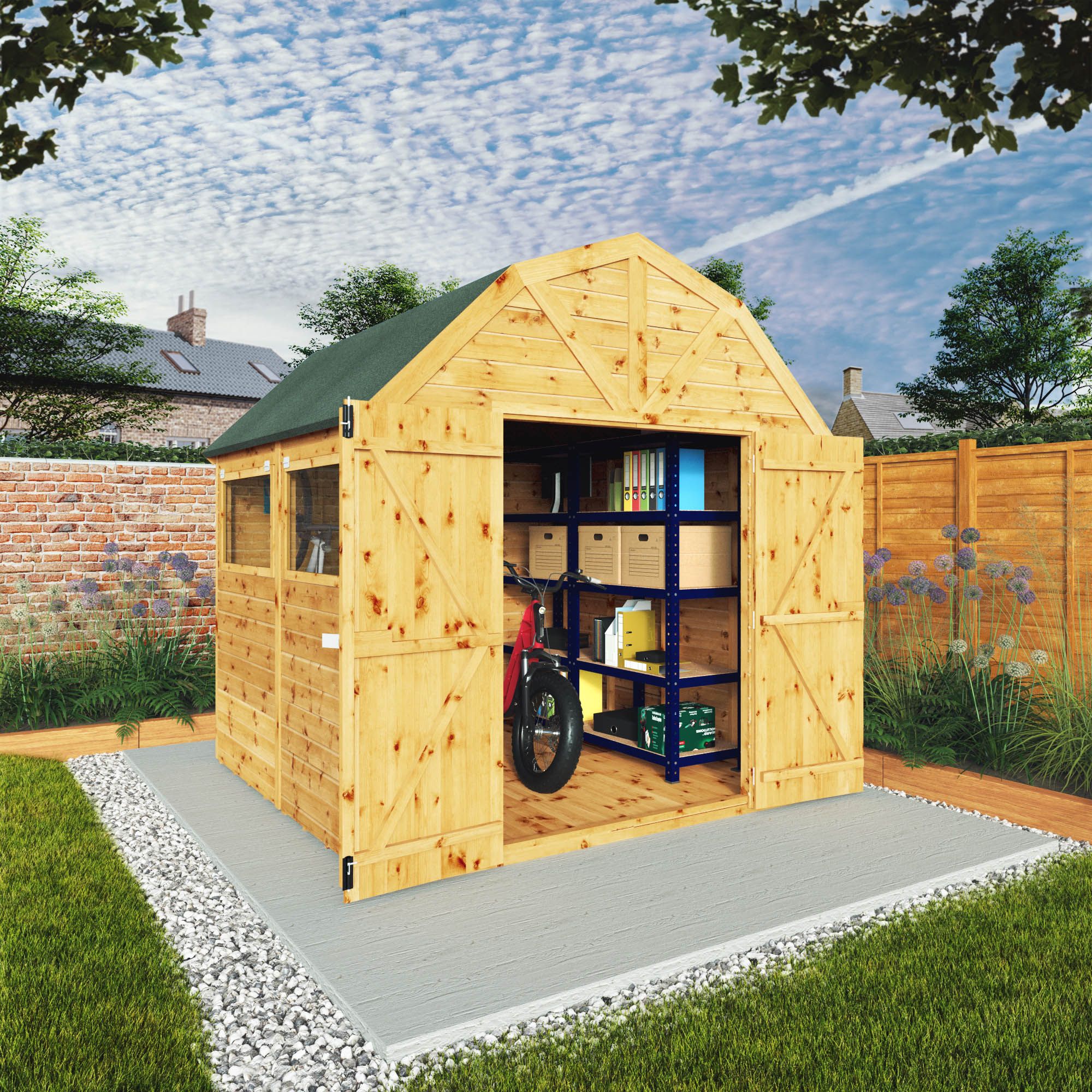 Mercia 8x8 ft Barn Wooden 2 door Shed with floor