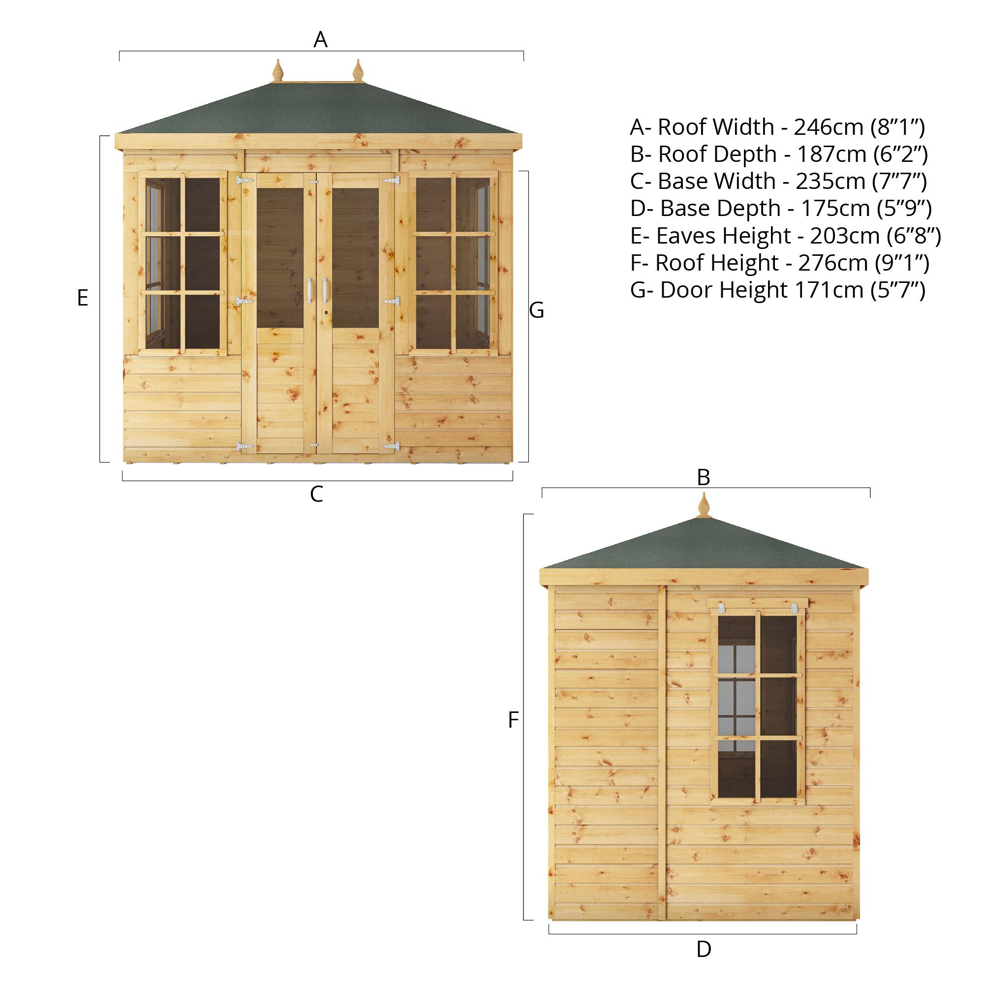 Mercia Clover 8x6 ft with Double door & 2 windows Hip Wooden Summer house