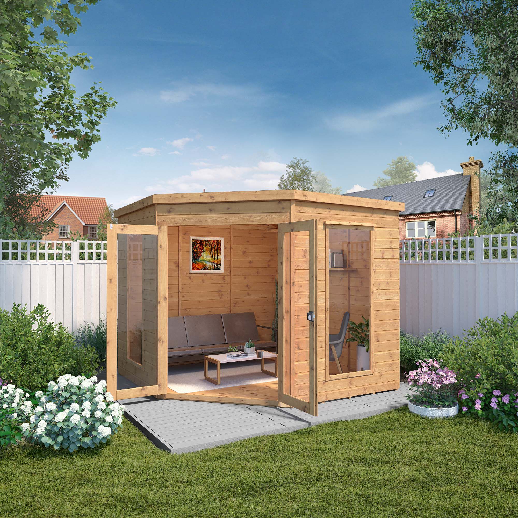 Mercia Corner 8x8 ft with Double door & 2 windows Flat Wooden Summer house