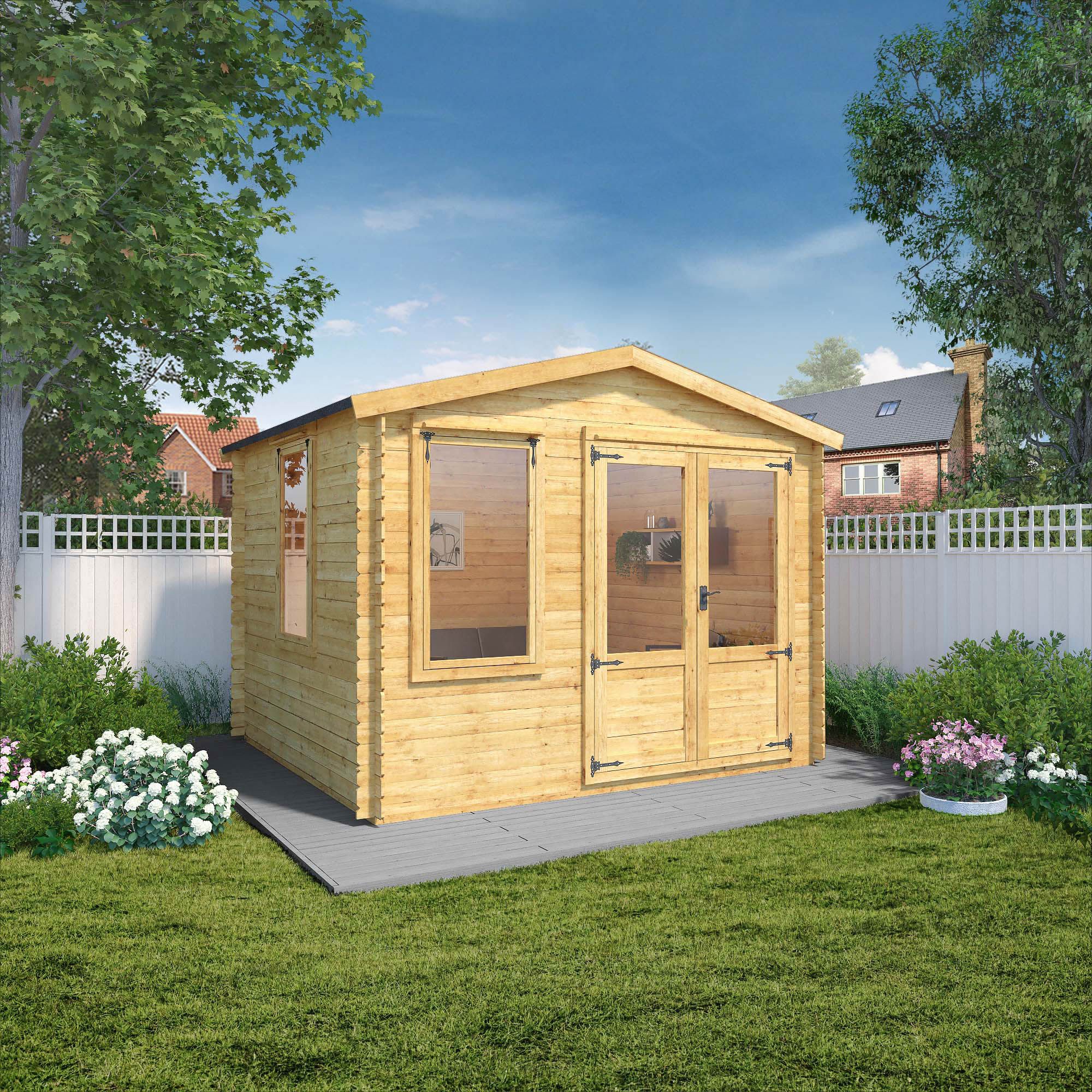 Mercia Log Cabin with Double door Apex Wooden Cabin (H)2641mm x (W)3445mm