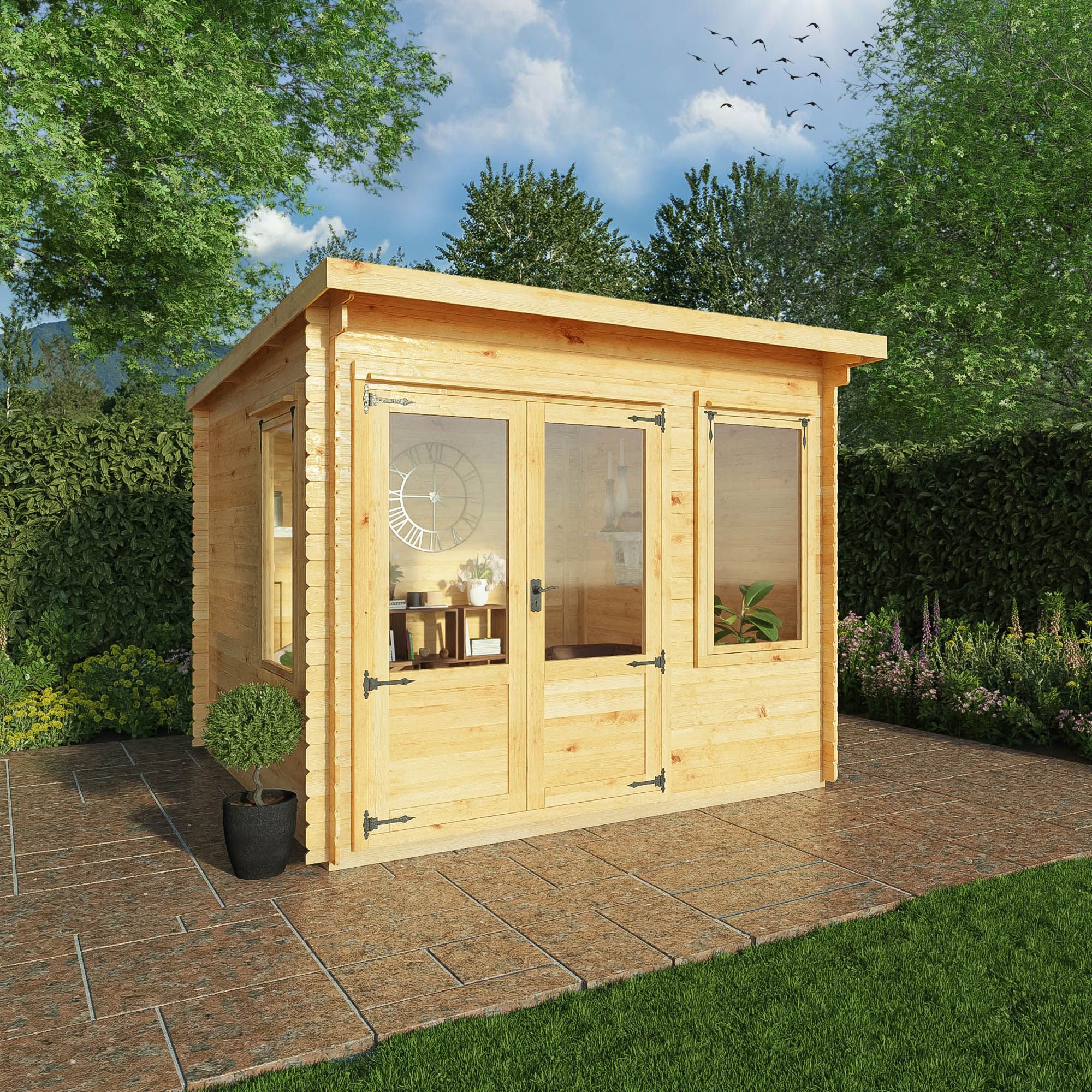 Mercia Log Cabin with Double door Pent Wooden Cabin (H)2490mm x (W)3024mm