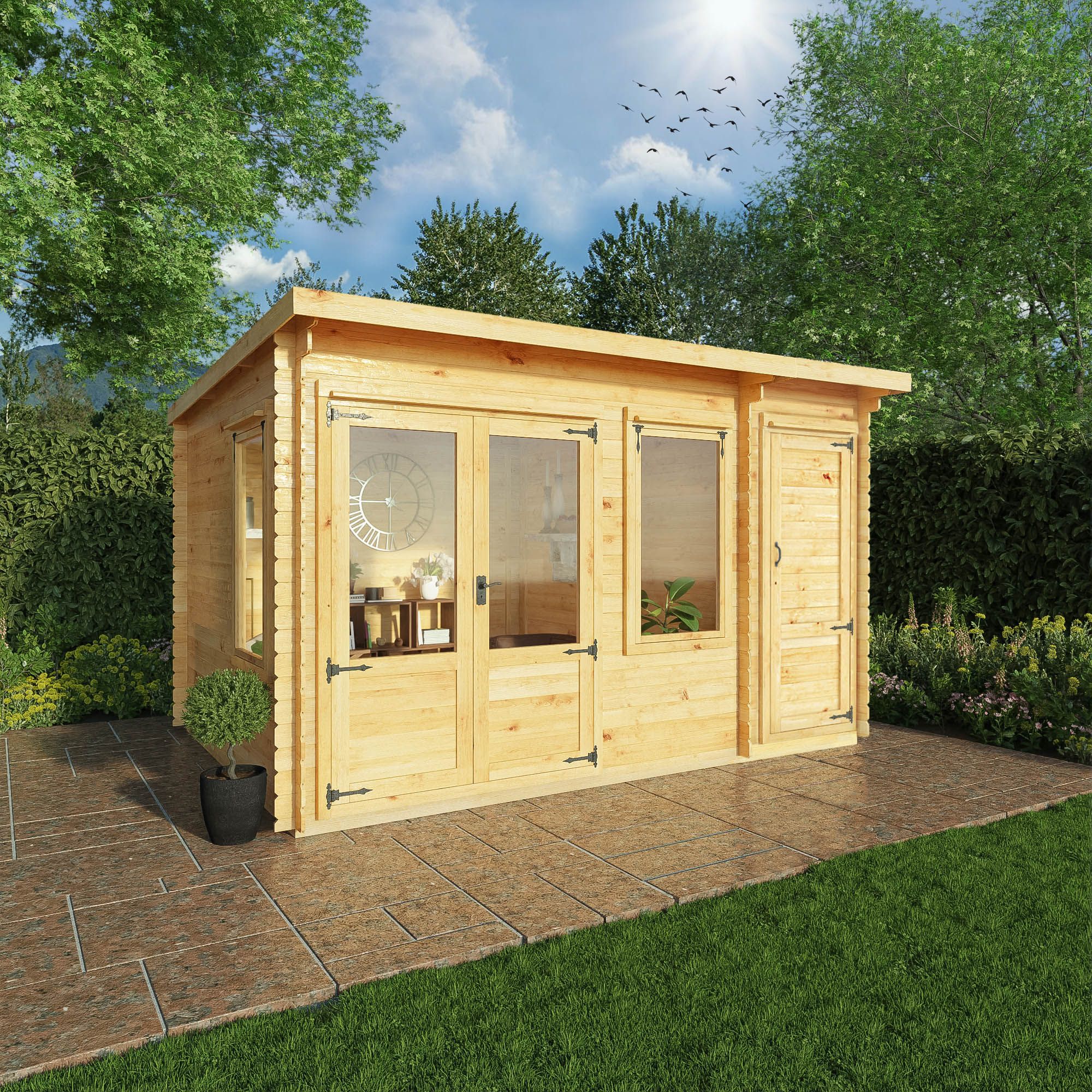 Mercia Log Cabin with Double door Pent Wooden Cabin (H)2490mm x (W)4128mm
