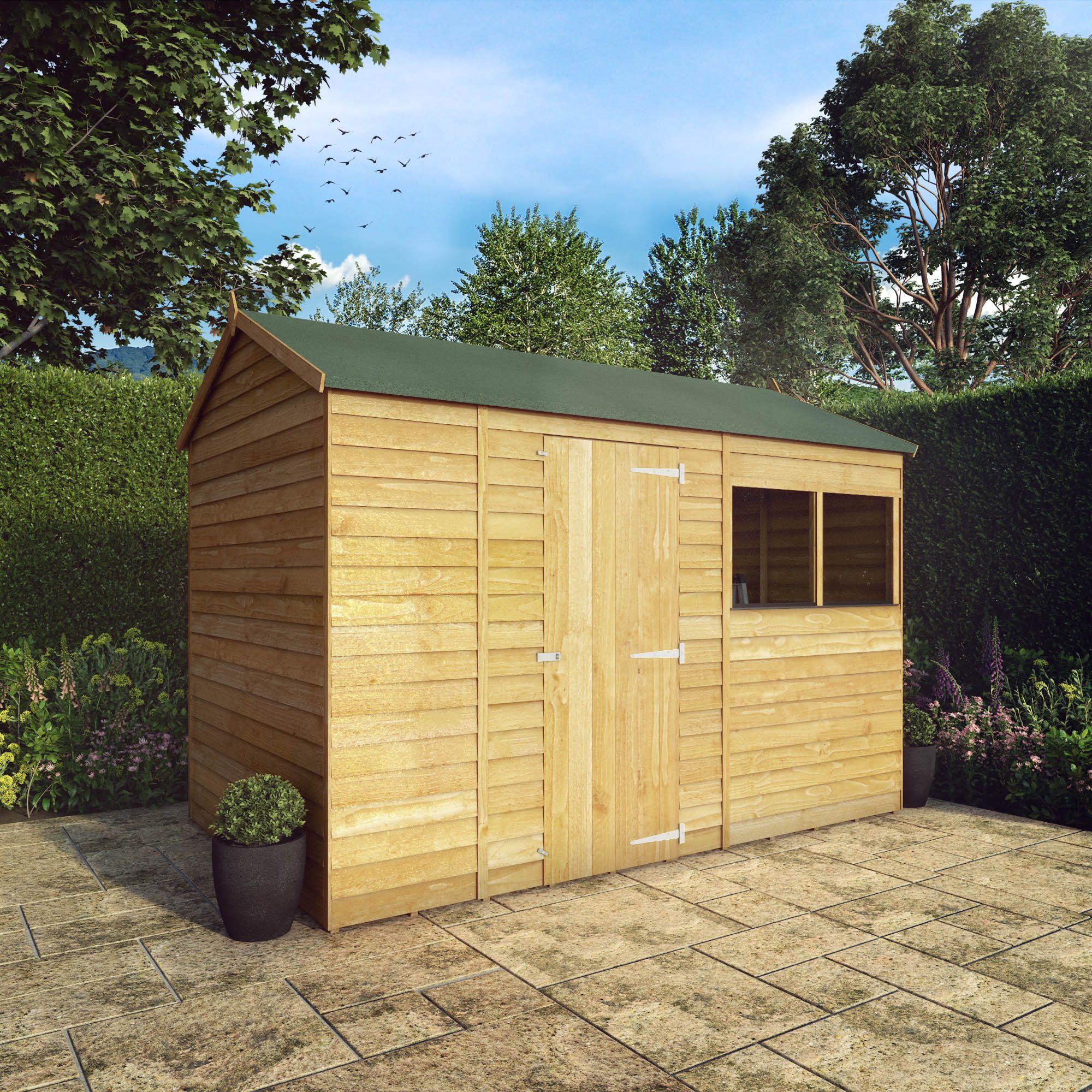 Mercia Overlap 10x6 ft Reverse apex Wooden Shed with floor & 2 windows