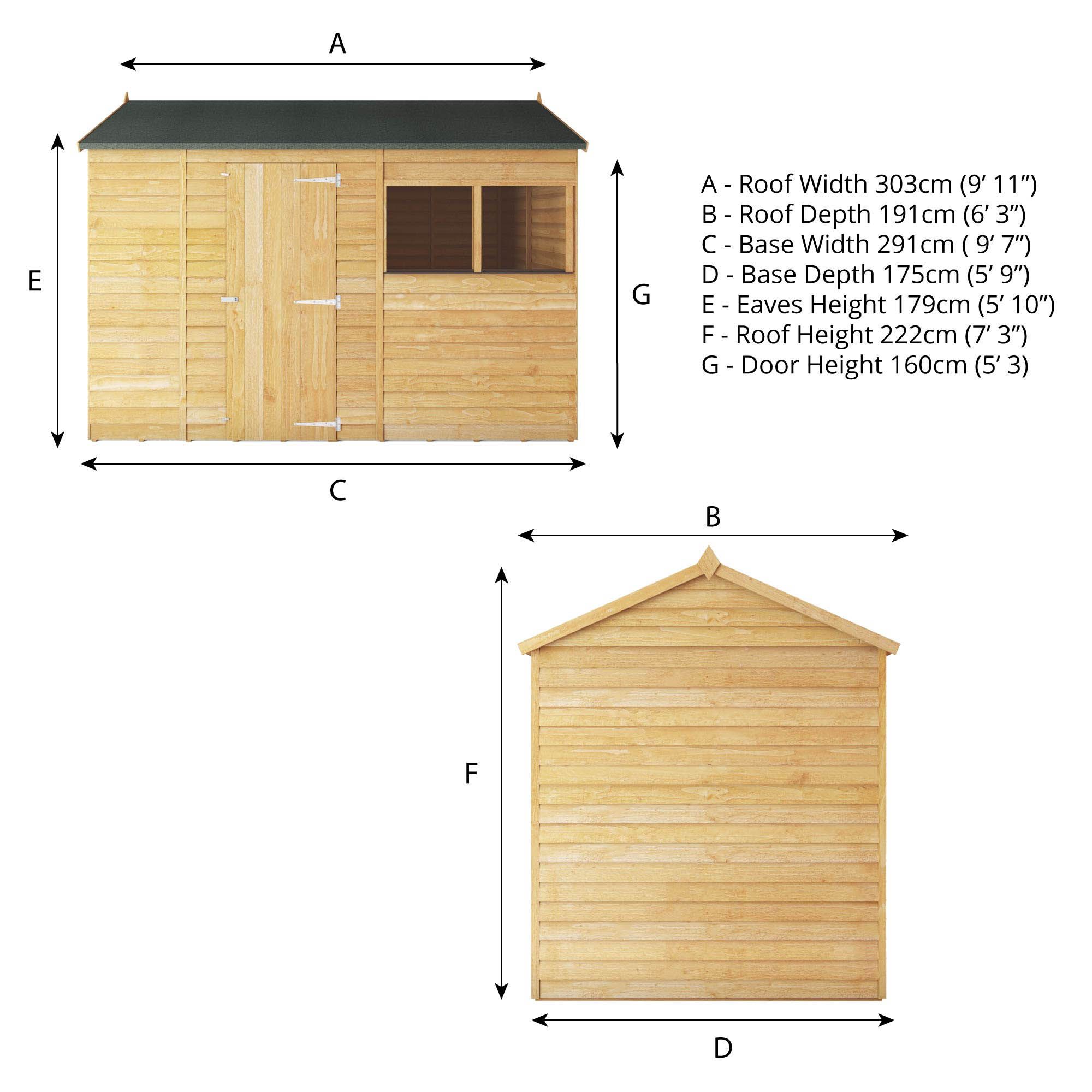 Mercia Overlap 10x6 ft Reverse apex Wooden Shed with floor & 2 windows