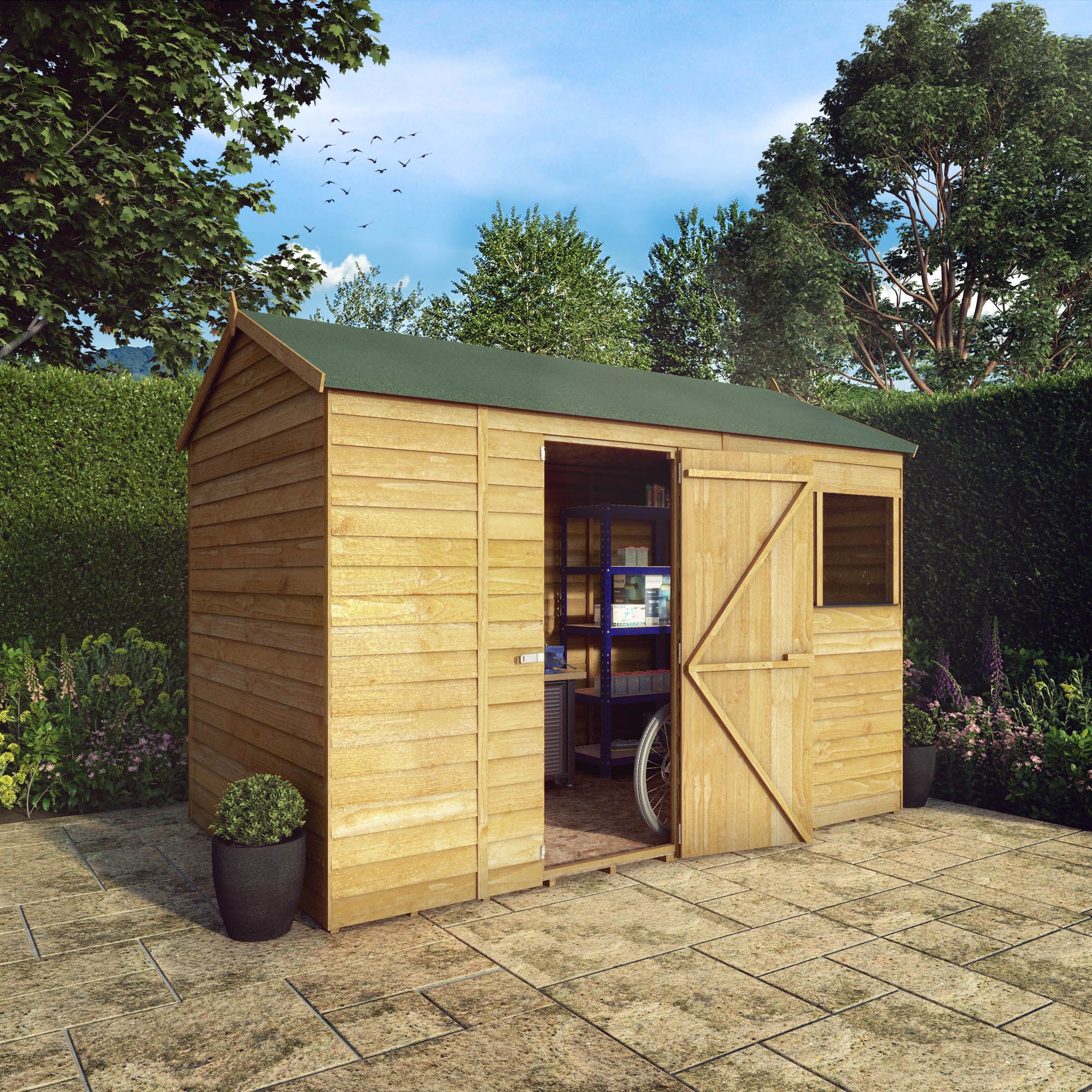 Mercia Overlap 10x6 ft Reverse apex Wooden Shed with floor & 2 windows
