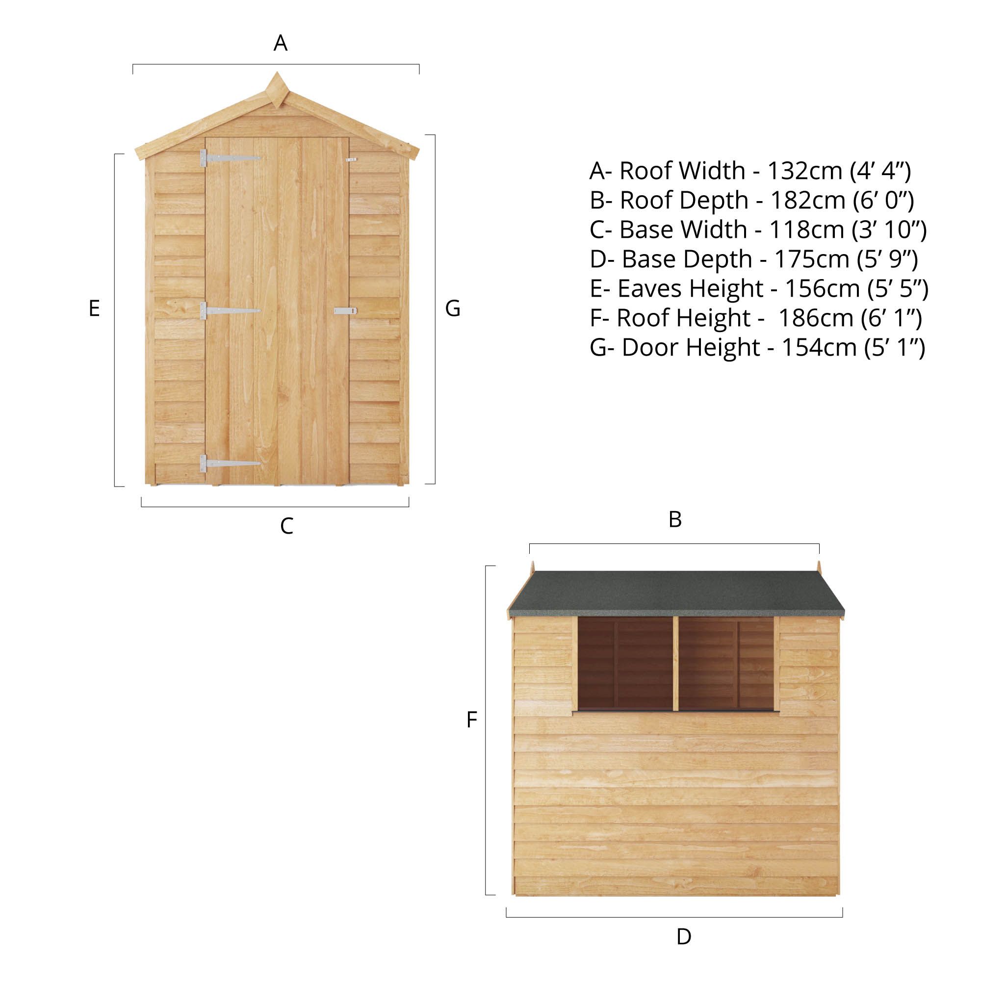 Mercia Overlap 6x4 ft Apex Wooden Shed with floor & 2 windows
