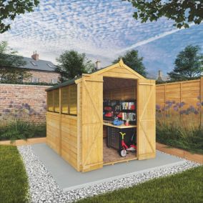 Mercia Overlap 8x6 ft Apex Wooden 2 door Shed with floor & 4 windows