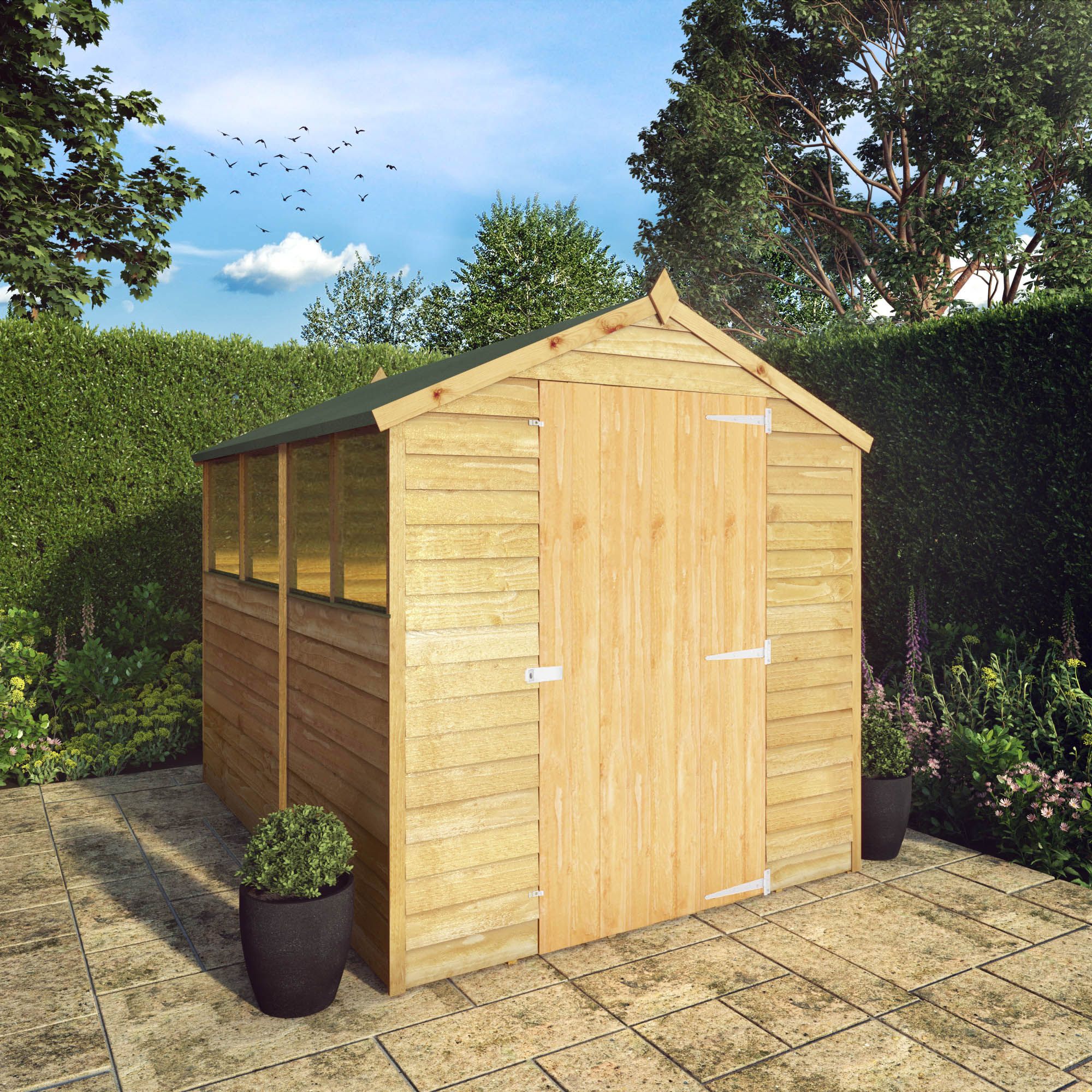 Mercia Overlap 8x6 ft Apex Wooden Shed with floor & 4 windows