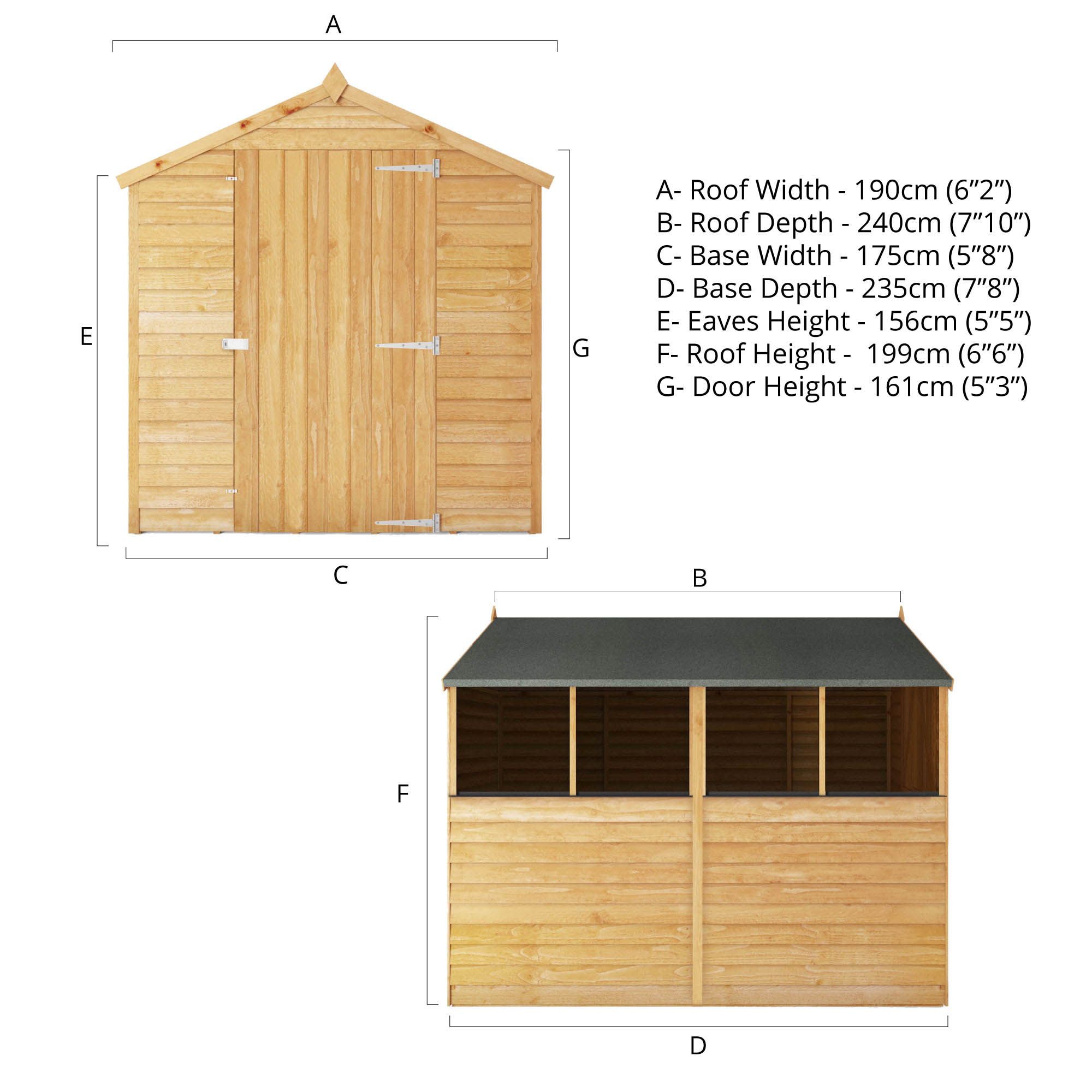 Mercia Overlap 8x6 ft Apex Wooden Shed with floor & 4 windows