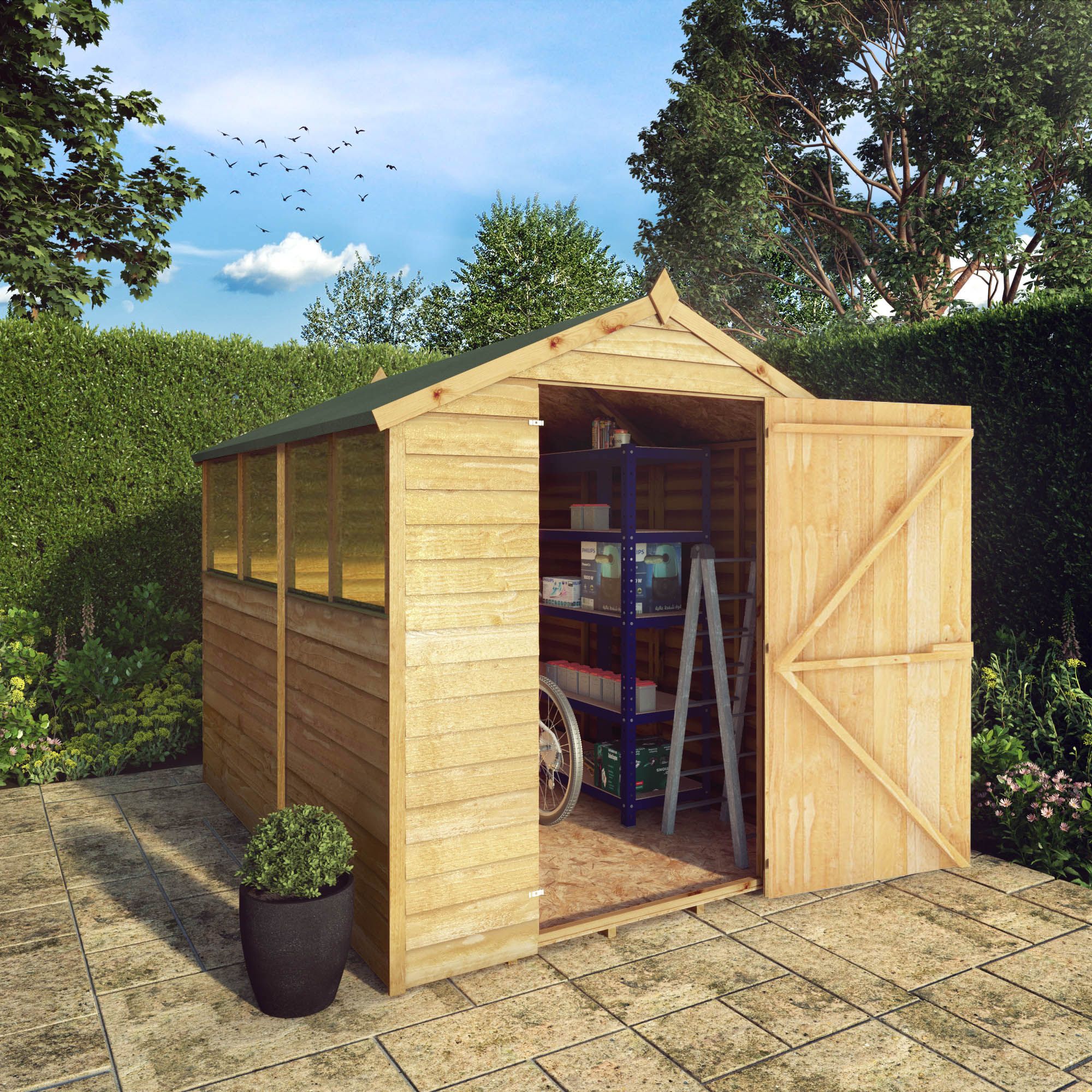 Mercia Overlap 8x6 ft Apex Wooden Shed with floor & 4 windows