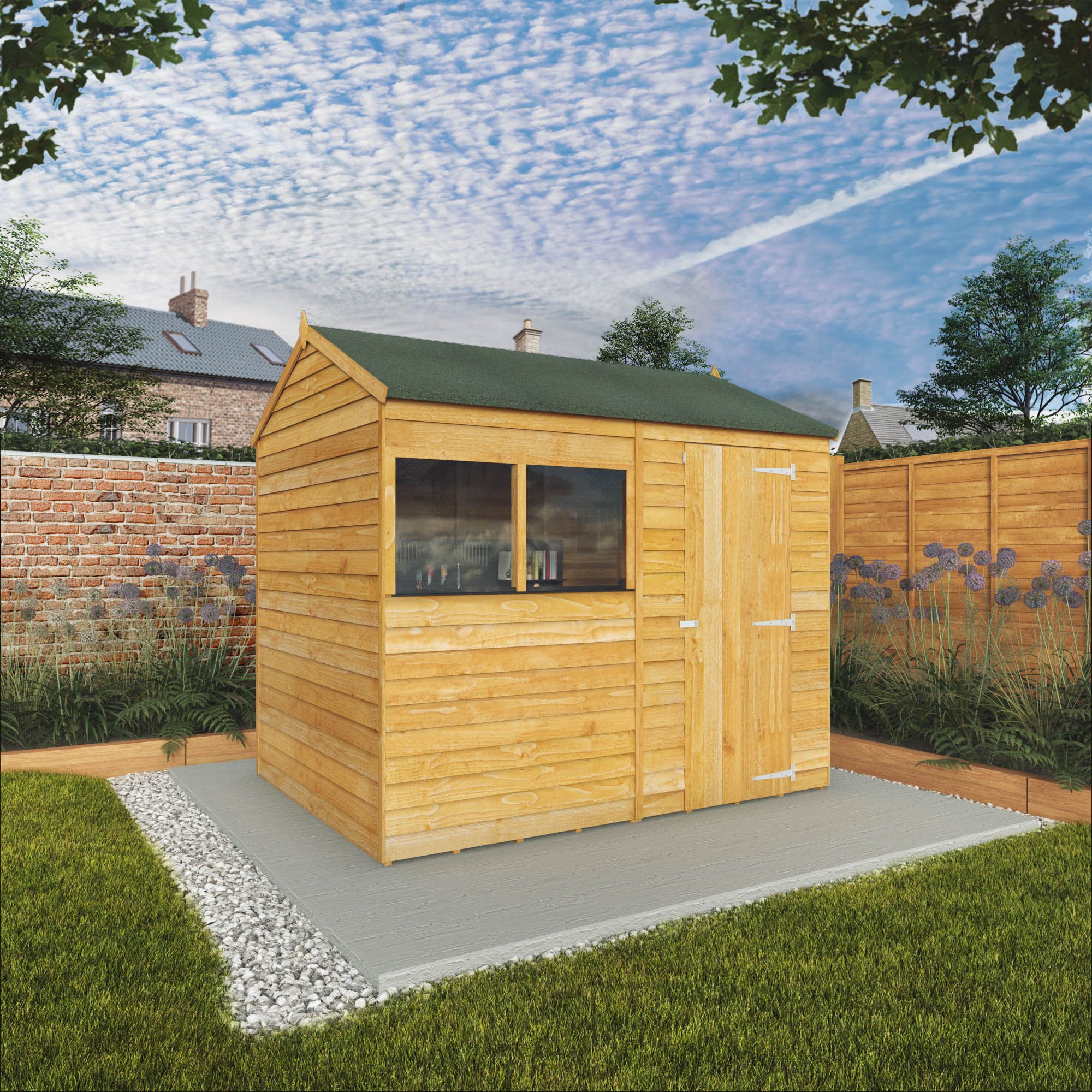 Mercia Overlap 8x6 ft Reverse apex Wooden Shed with floor & 2 windows